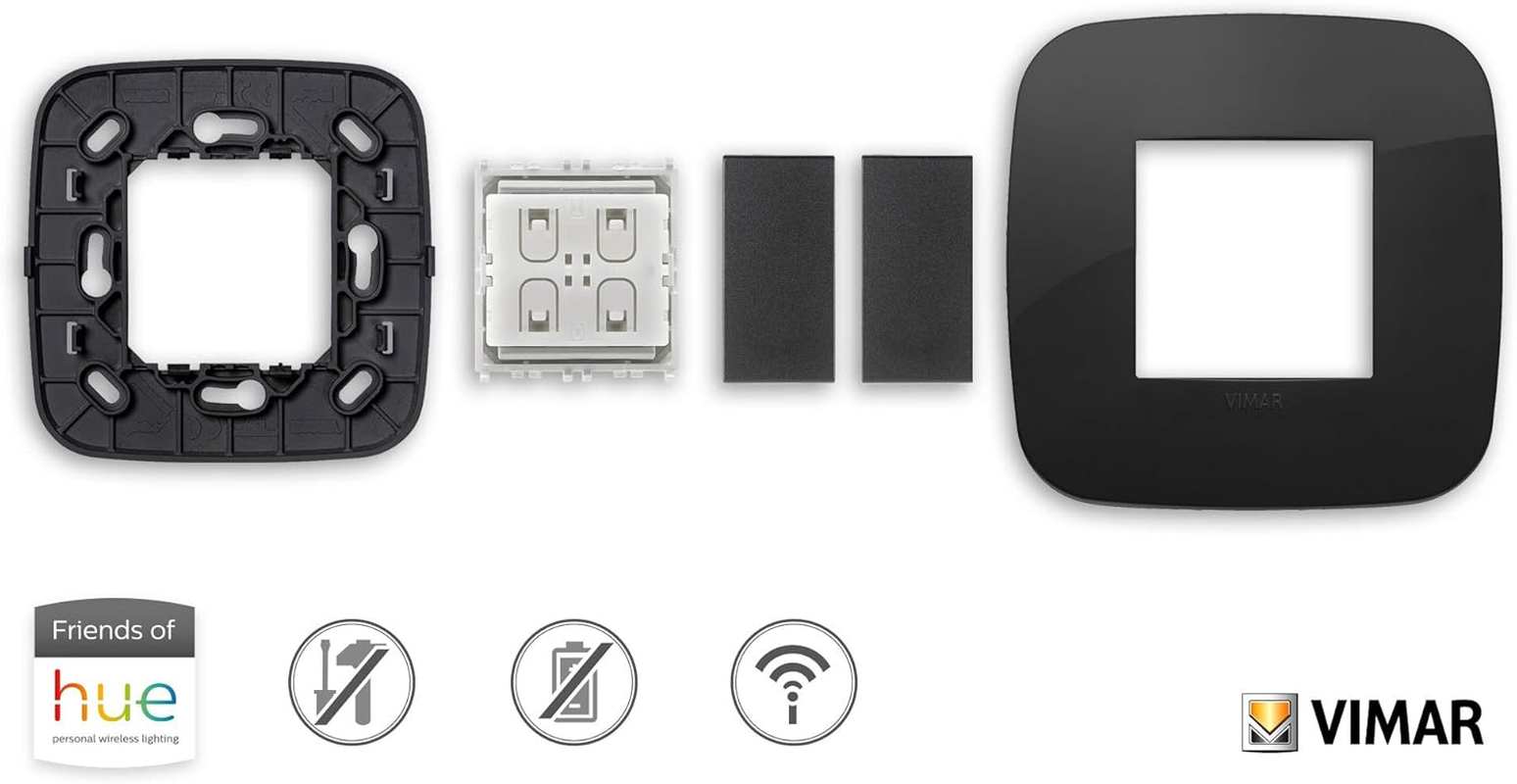 VIMAR 0K03906.08 Ark&eacute; round Friends of Hue Smart Switch Kit, Wireless Light Switch without Battery, Dimmer Switch Kit Contains Double Cover Plate, Mounting Frame, Switch and 2 Buttons image number 4