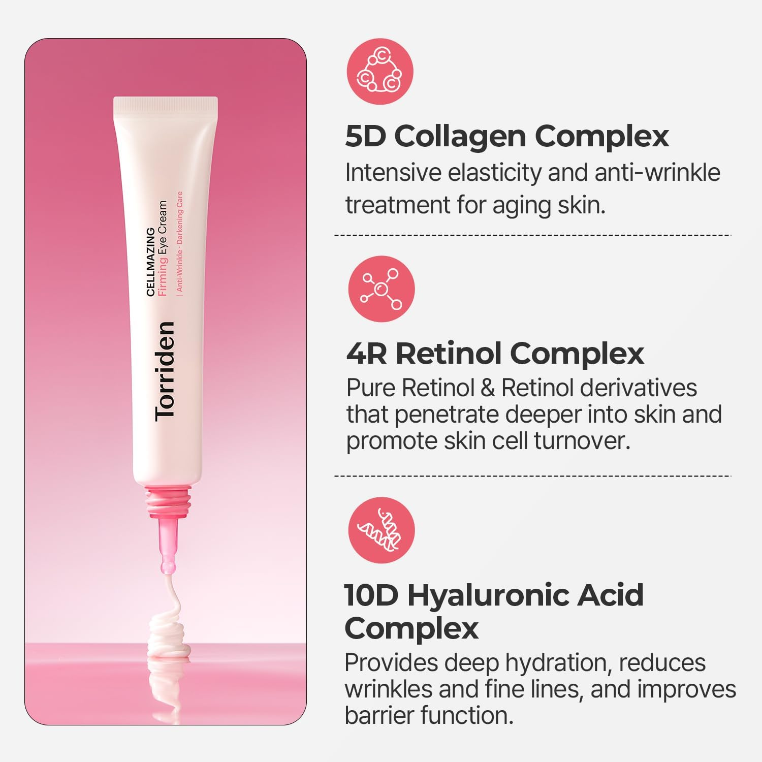 Torriden CELLMAZING Collagen Firming Eye Cream 30Ml (1.01 Fl.Oz) | Wrinkle Improvement and Dark Circles Care | 5D Collagen Complex, 4R Pure Retinol