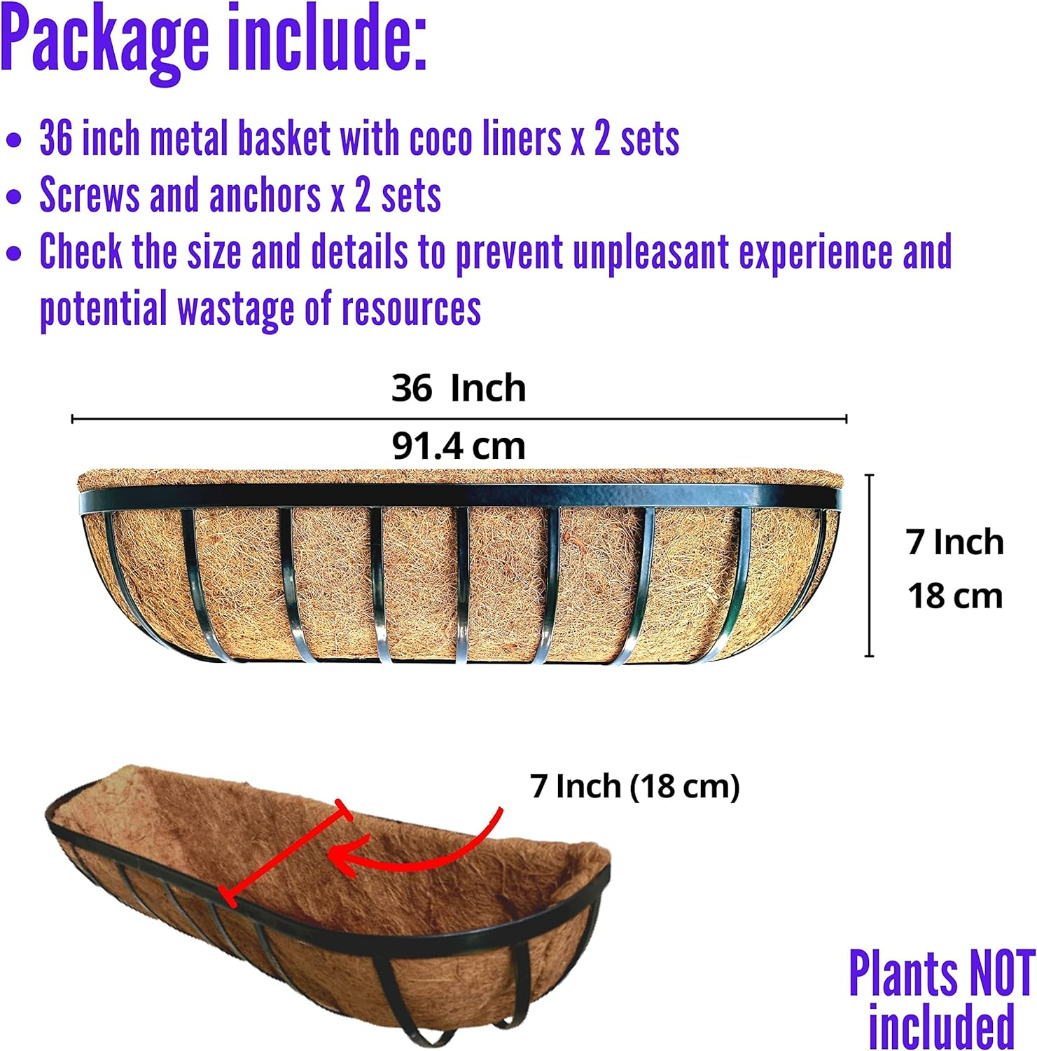 Lalagreen Deck Railing Planter Box - 2 Pack, 36 Inch Large Wall Planters for Outdoor Plants, Window Flower Boxes Attach House with Coco Liners Metal Horse Troughs Fence Balcony Patio Porch over Rail image number 3