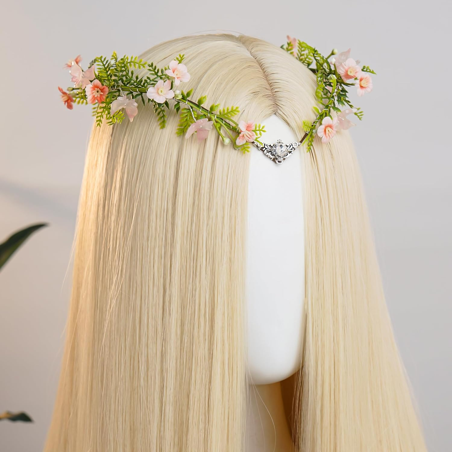 MOSTORY Pink Fairy Crown for Women, Floral Elf Headband with Butterflies for White Wedding Renaissance Fairy Cosplay image number 1