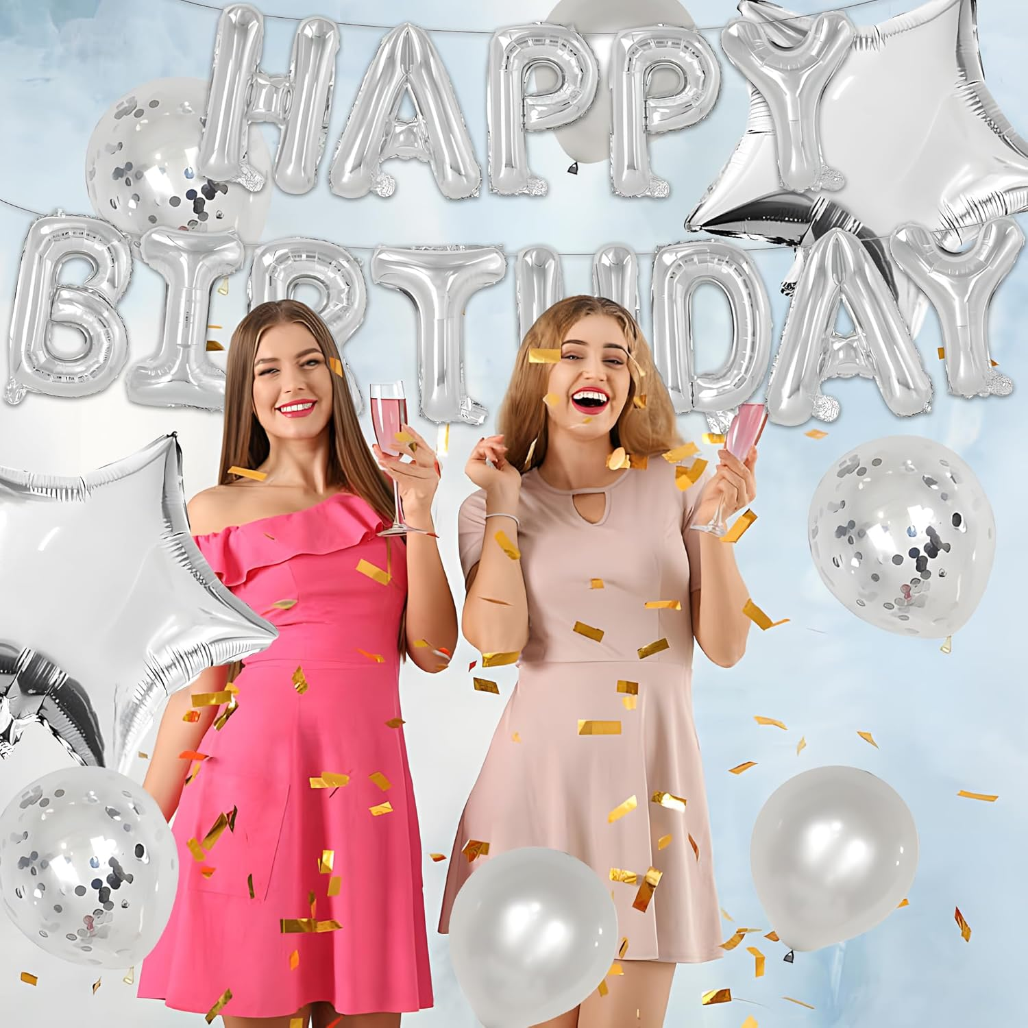 Silver Happy Birthday Balloons Banner - 16 Inch Reusable Mylar Foil Letters Sign for Kids, Adults, Boys & Girls Birthday Party Decorations - Indoor & Outdoor Gold Balloons & Happy Birthday Sign image number 5