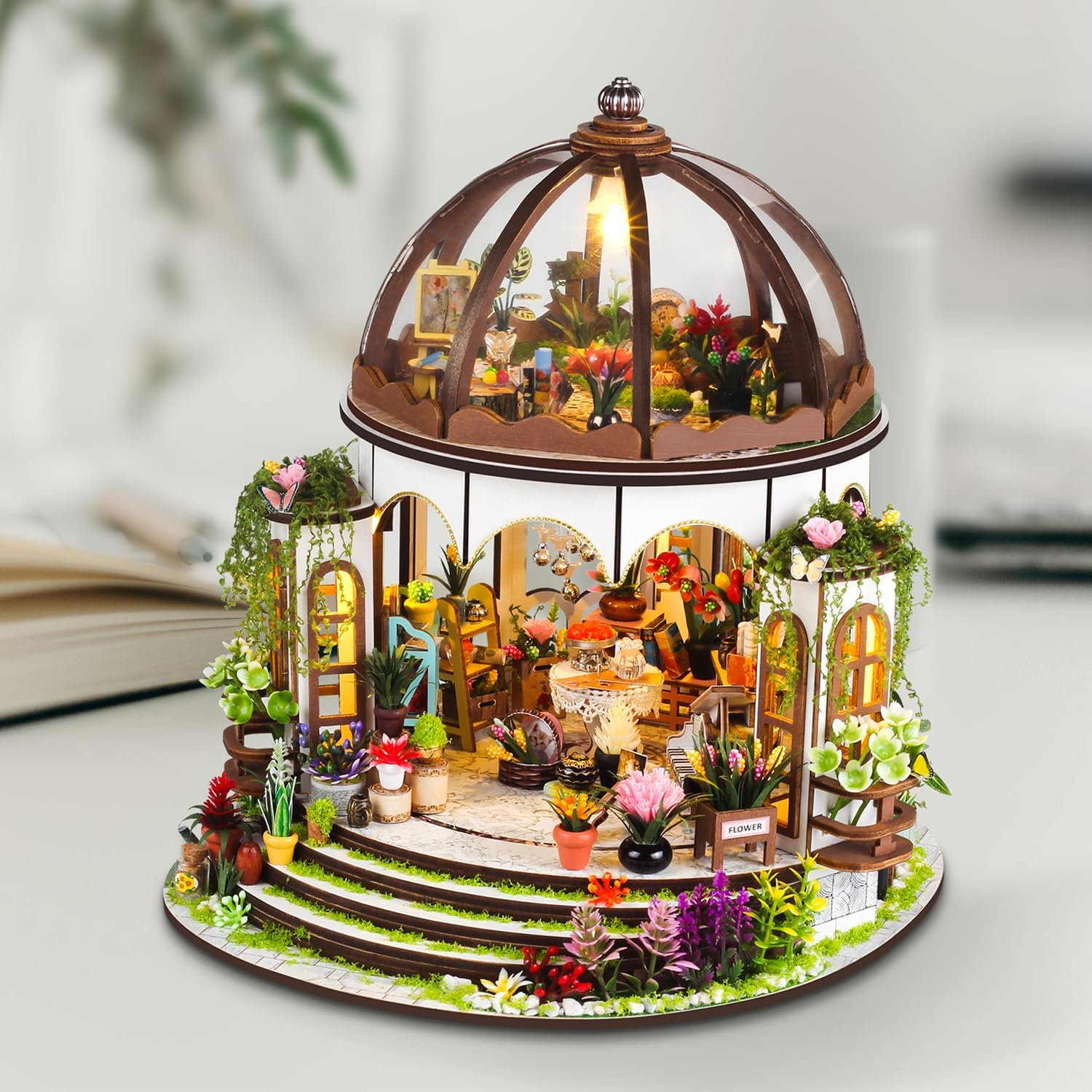 Tukiie DIY Miniature Dollhouse Kit with Furniture, 1:24 Scale Creative Room Mini Greenhouse Wooden Doll House for Kids Teens Adults(Hanging Garden) image number 5