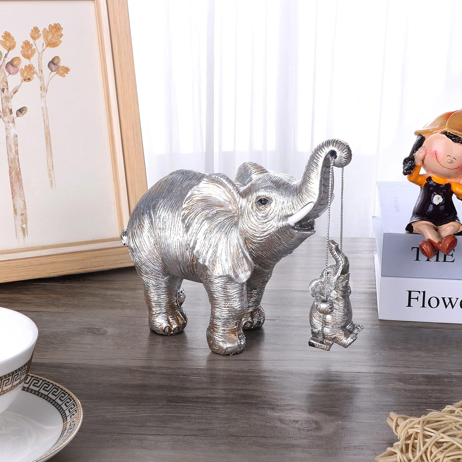 ZJ Whoest Elephant Statue. Elephant Decor Brings Good Luck, Health, Strength. Elephant Gifts for Women, Mom Gifts. Decorations Applicable Home, Office, Bookshelf TV Stand, Shelf, Living Room - Silver - Vintage Silver image number 5