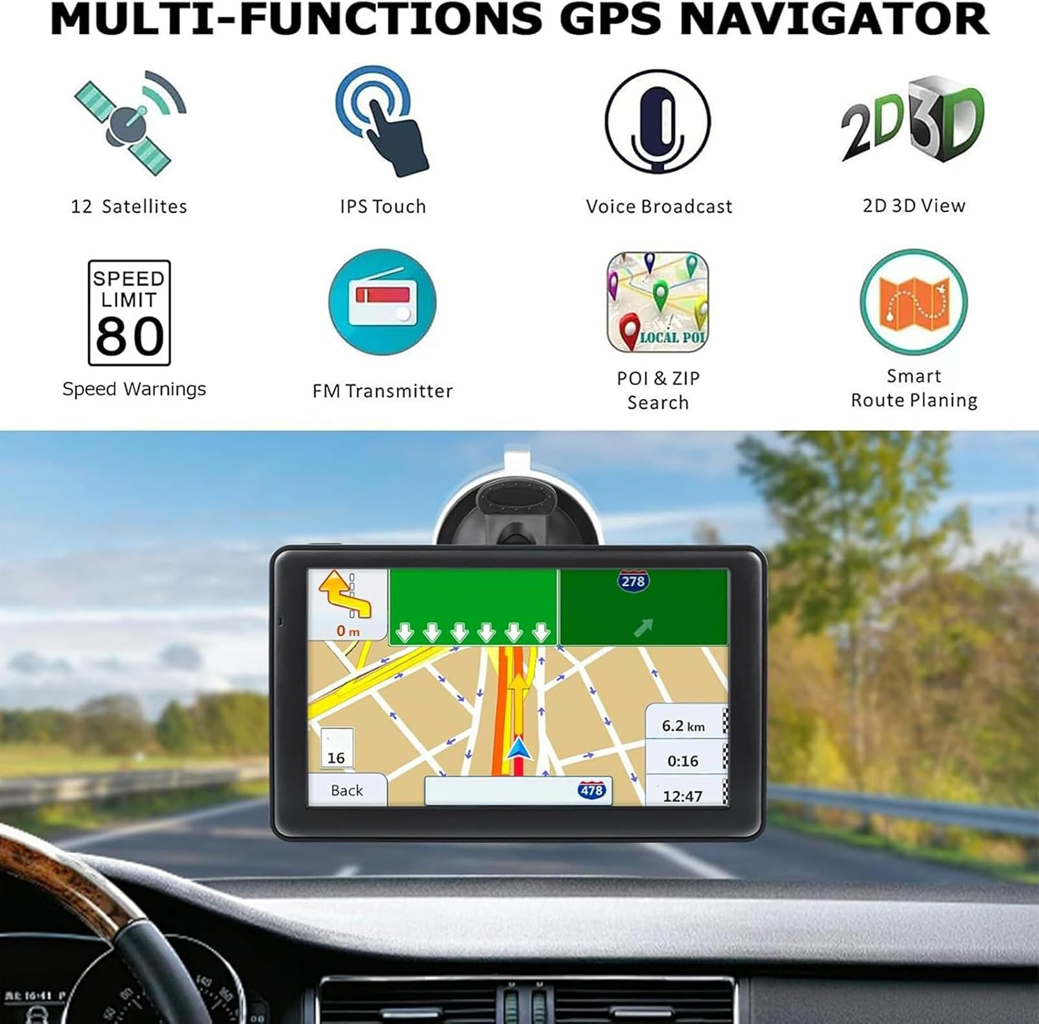 Car GPS Navigation | 18 Cm Screen with Vehicle Equipment | Touchscreen Maps Display for Long Vehicle Travel - Europe image number 6