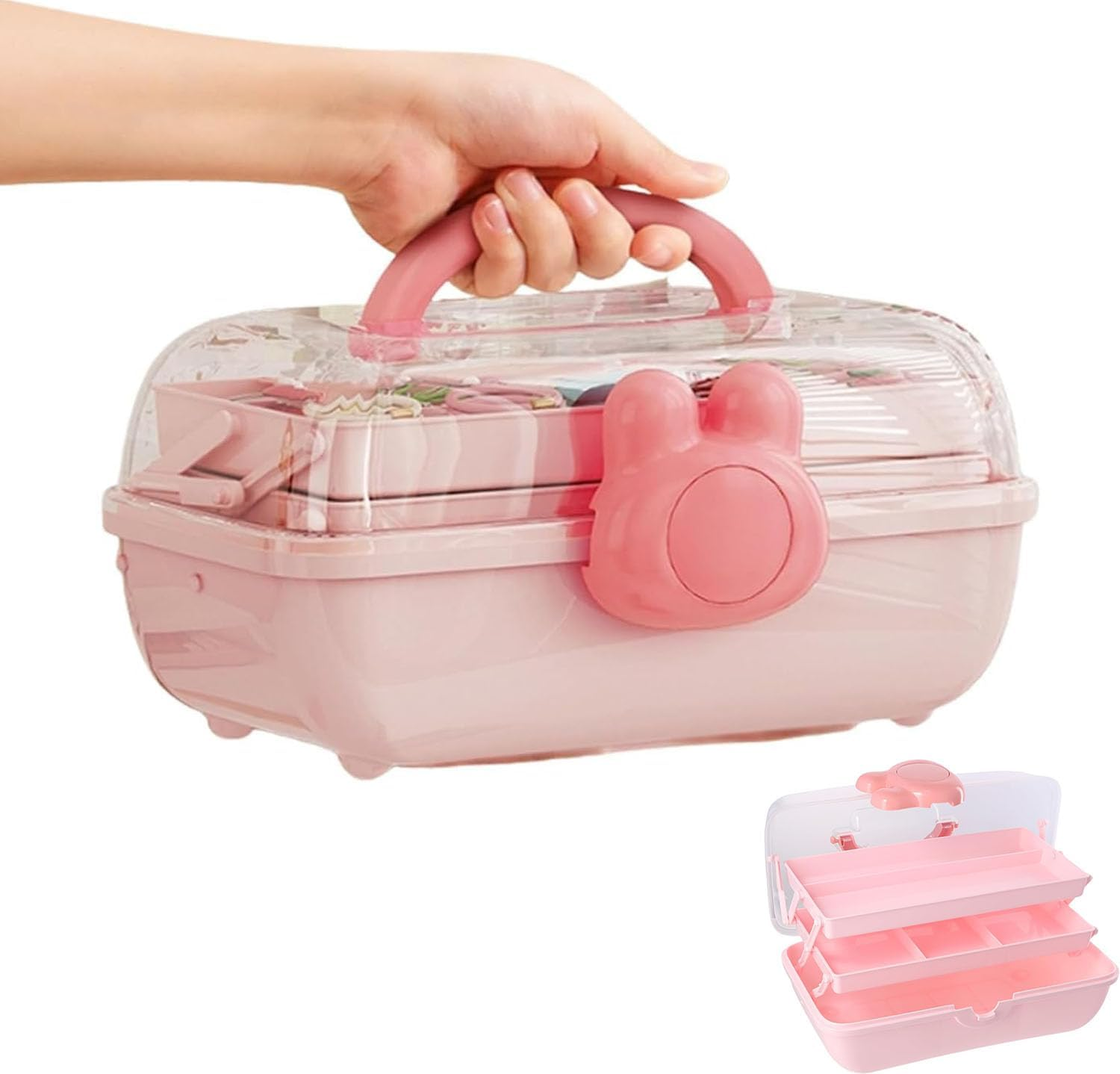Limcryspp Three-Layer Multi-Purpose Slot-Type Storage Box, Suitable for Children'S Handicrafts, Sewing, Medicine, Tools, Beauty Products and Accessories - Plastic Organizing Box and Box (Rabbit) image number 1