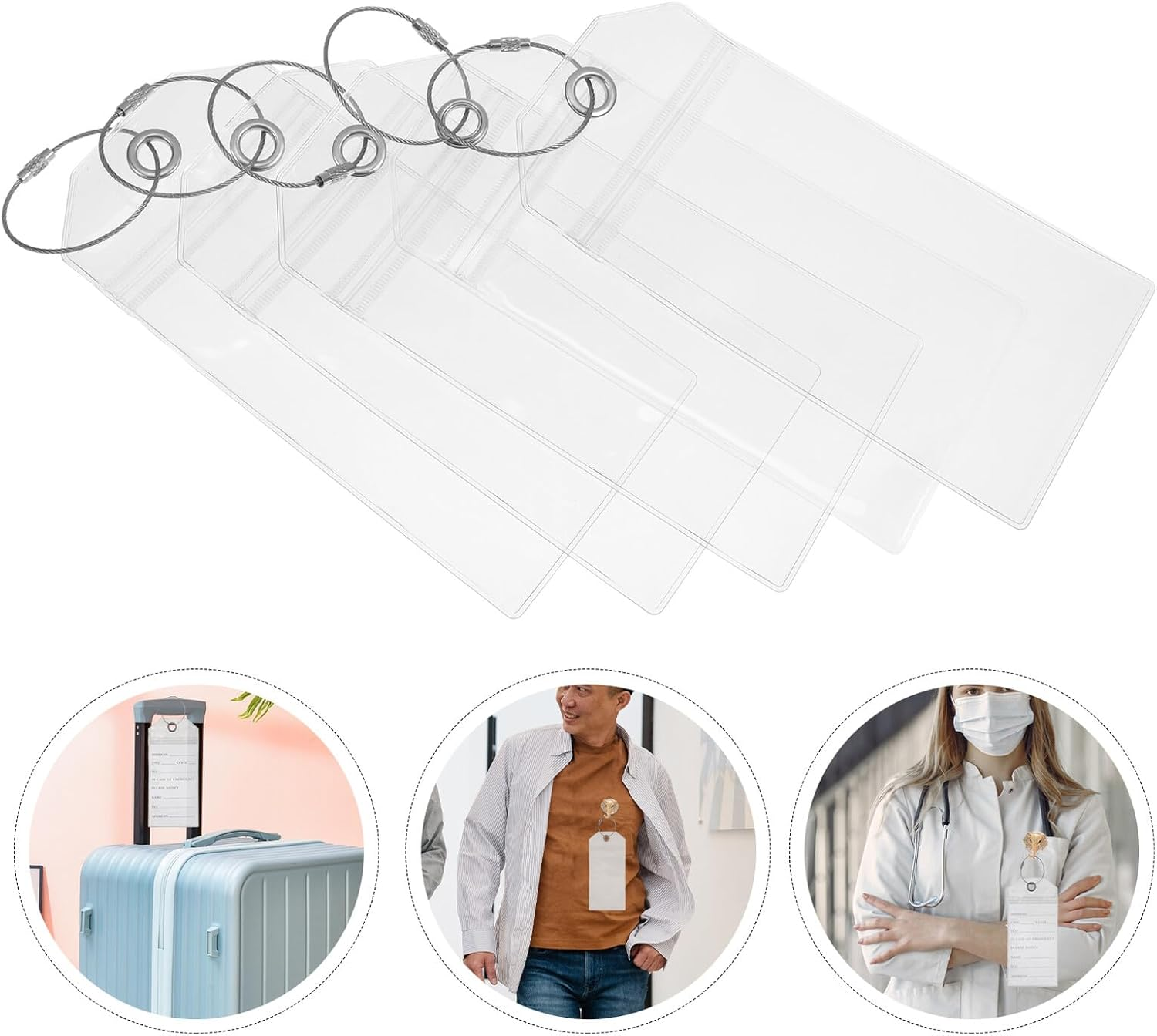 WOONEKY 5Pcs Clear PVC Luggage Tags with Lanyard for Cruise Ships Travel Essentials Transparent Id Badge Holders for Suitcases Sports Gear Pet Carriers Multipurpose Travel Accessories image number 2