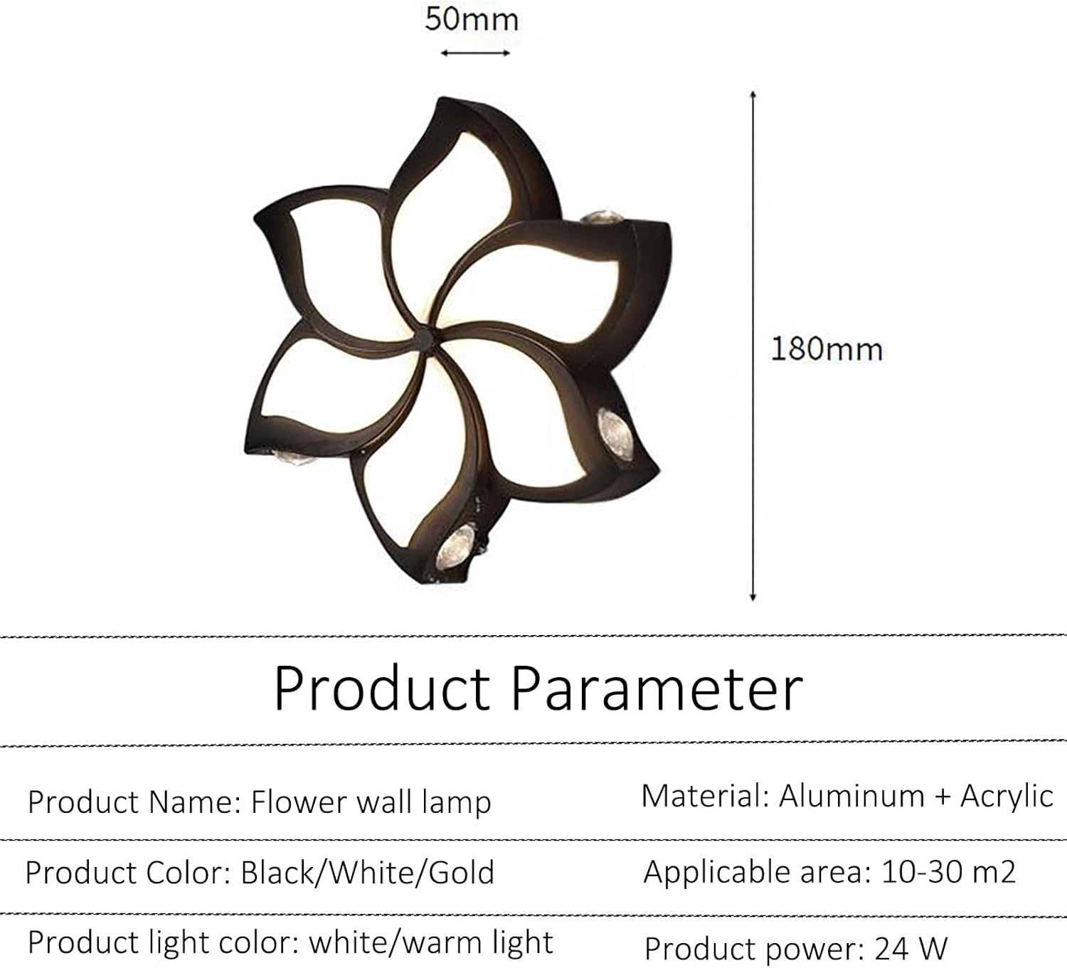 LED Children'S Room Wall Lights 24W 6500LM Mordern Aluminum Wall Sconce Creative Petals Design Acrylic Wall Lamp 5 Lights Flower Shape for Living Room Dining Room &Oslash; 18CM (Warm Light 3000K,White) XXZ image number 3