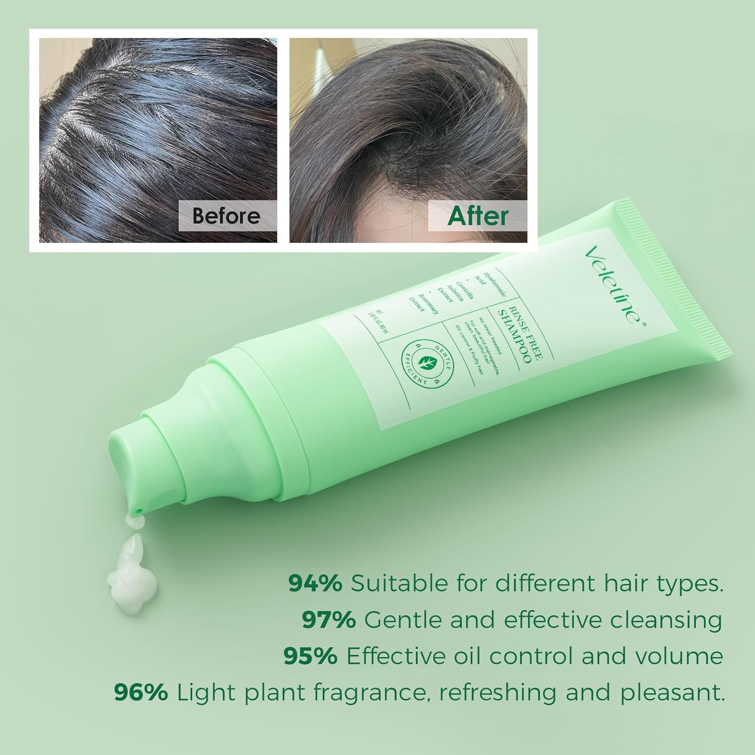 Rinse Free Shampoo,Portable No-Rinse Shampoo,Oil-Control & Fluffy Hair,No Water Needed,For Soft and Manageable,Clean,Beautiful Hair,Suitable for All Hair Types.2.82 FL.OZ./80 Ml image number 4