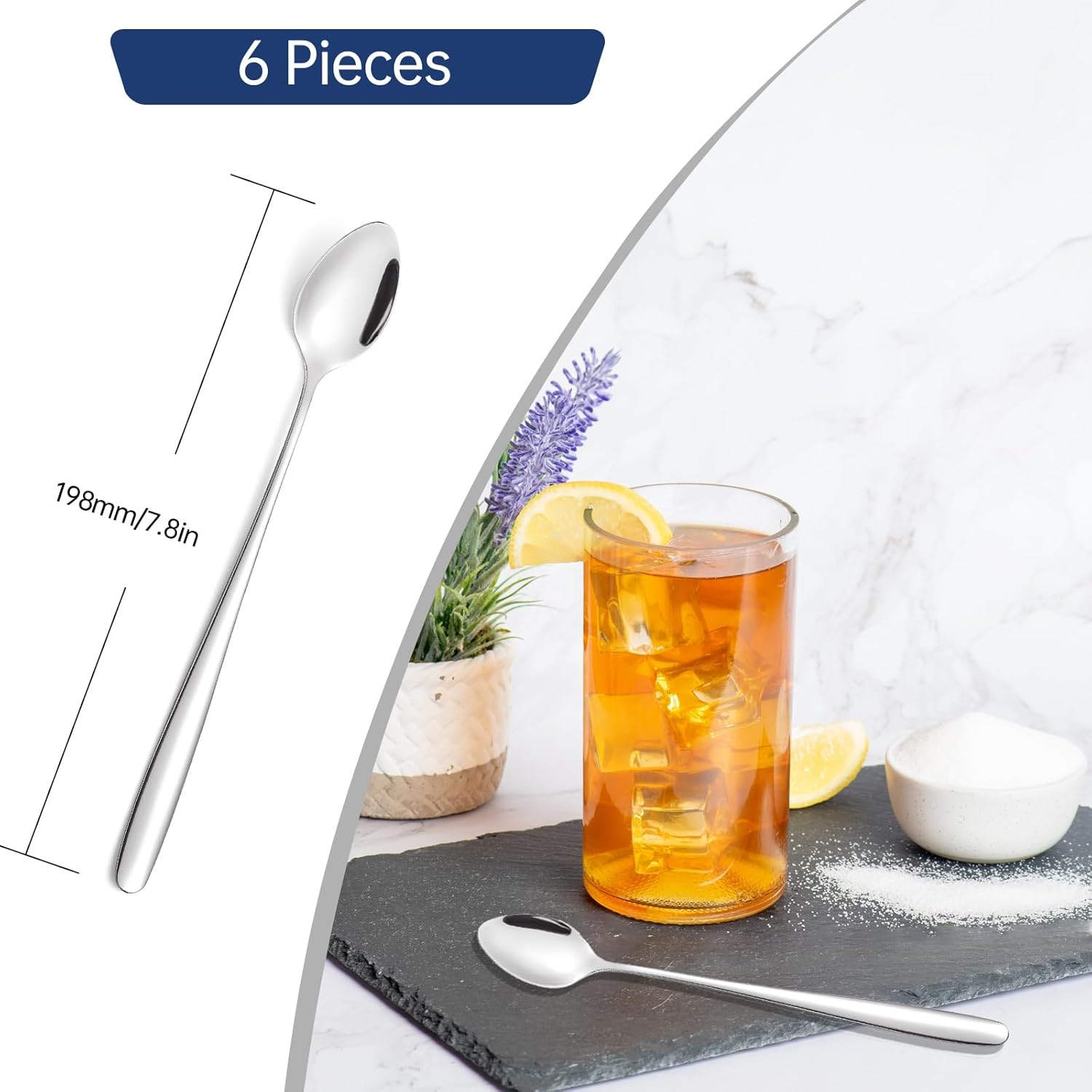 Tiokin Long Handle Teaspoons, 19.8Cm Long Iced Tea Spoons, Stirring Spoon, Coffee Spoon, Ice Cream Spoon, Stainless Steel Teaspoons, Cocktail Mixing Spoon, Set of 4 image number 6