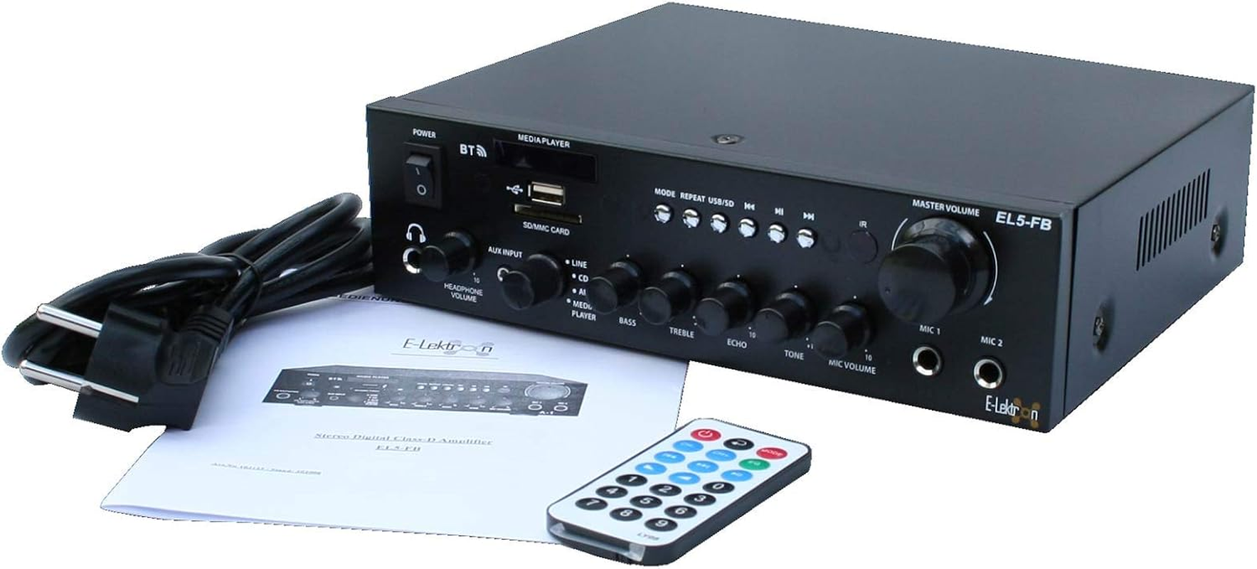 E-Lektron EL5-FB Stereo Hifi Class D Digital Amplifier Radio Bluetooth USB SD Karaoke with Remote image number 3