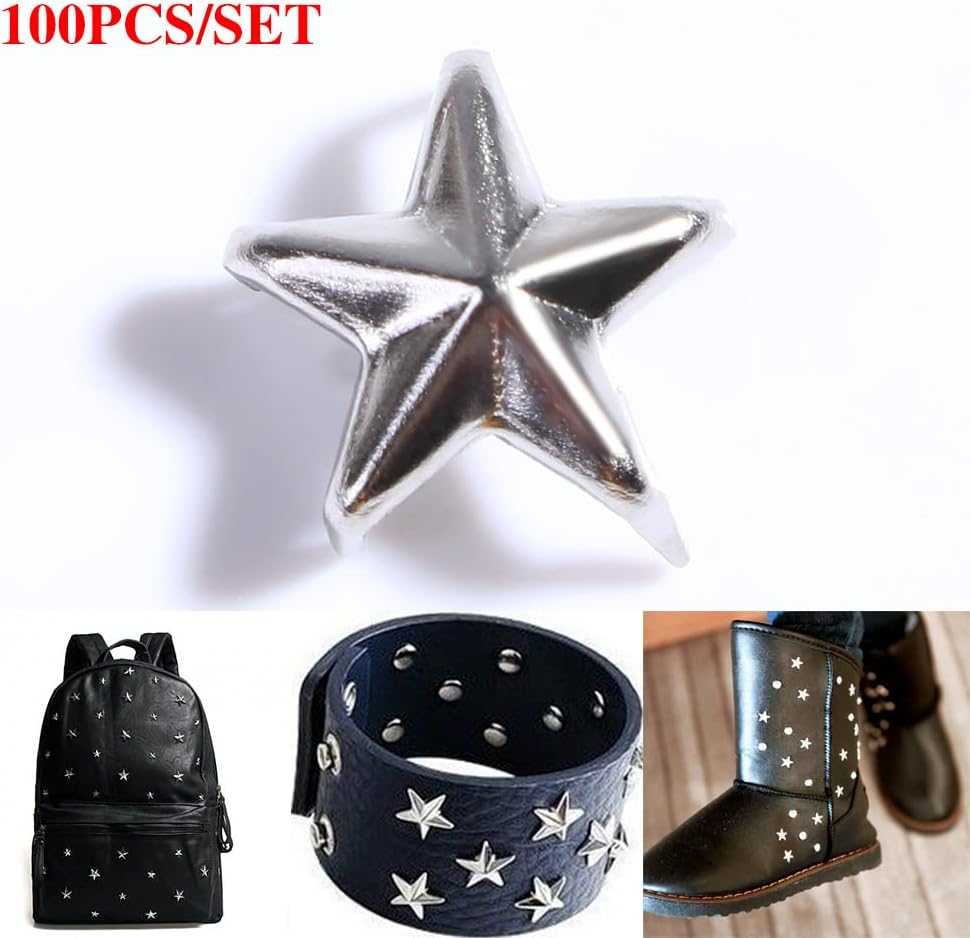 Leadigol 100PCS Metal Star Nailhead,Silver Color Star Shape Spikes Studs Spot for DIY Leather Craft image number 4