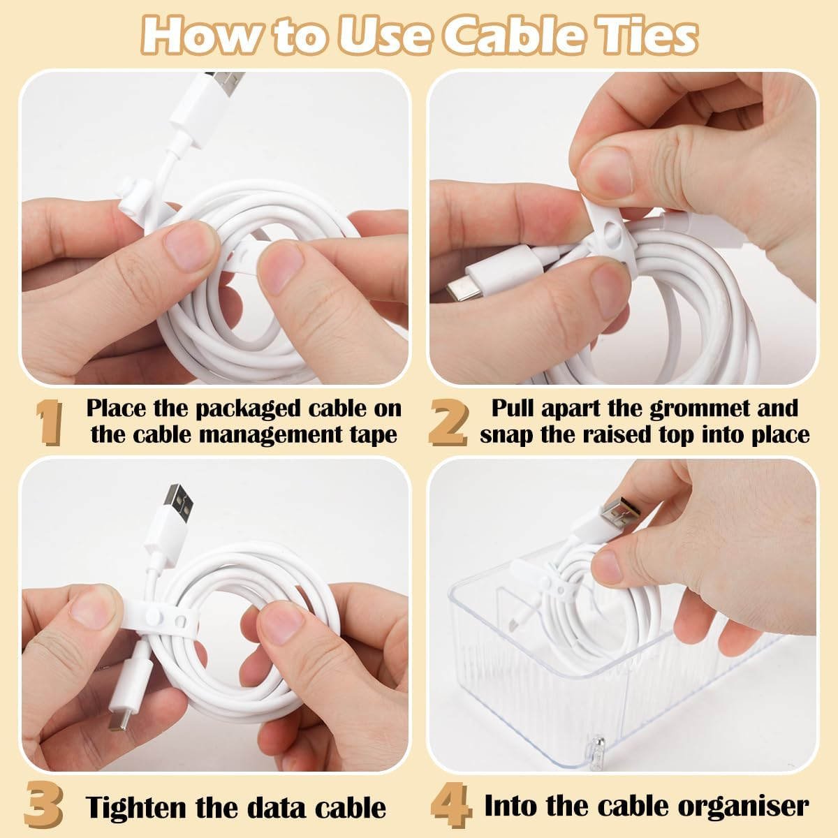 2 Pack Cable Storage Box, 8 Compartments Data Cable Organiser, Acrylic Desk Drawer Organiser, Removable Cable Management Box for Office Living Room Bedroom Stationery Supplies image number 2