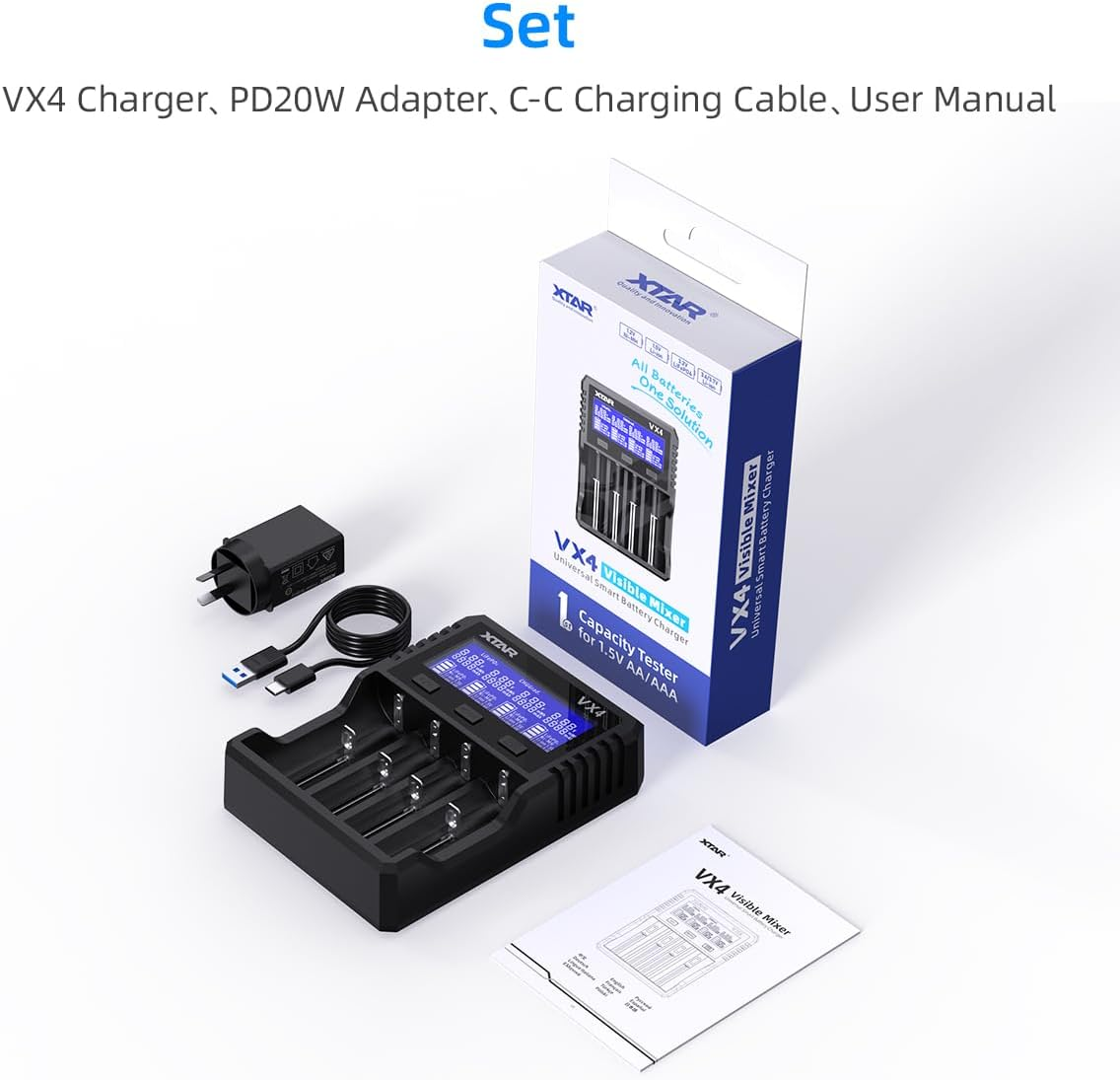 XTAR New VX4 Universal Battery Charger for 3.6/3.7V Li-Ion 1.5V Li-Ion&1.2V Ni-Mh AA AAA 3.2V Lifepo4 Batteries,Test Battery Real Capacity (VX4 Set-Au) image number 3