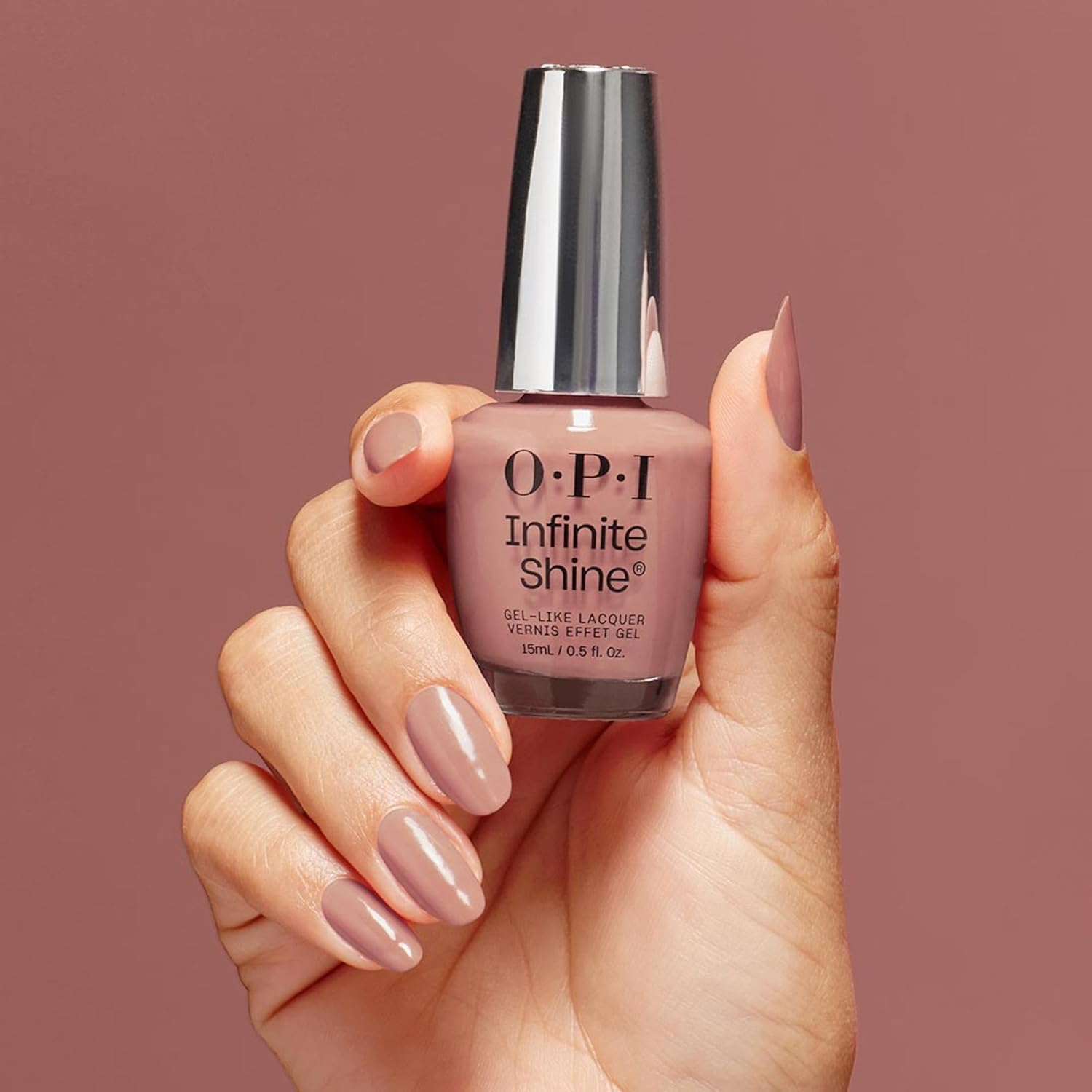 OPI Infinite Shine Long-Wear Dark Cr&egrave;me Finish Opaque Brown Nail Polish, up to 11 Days of Wear & Gel-Like Shine, Barefoot in Barcelona, 15Ml image number 1