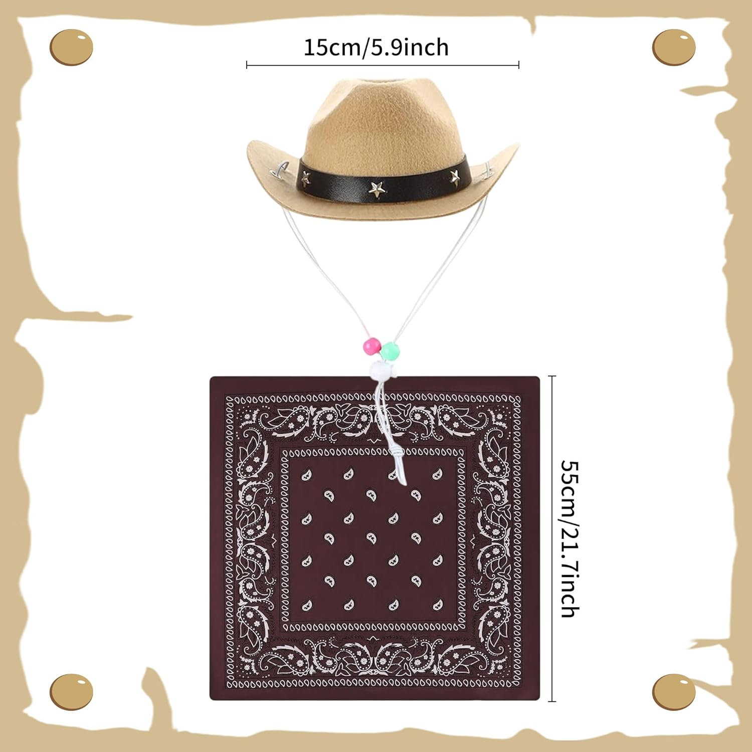Laventy Cowboy Hat for Cats Brown Bandana Mini Pet Cowboy Costume for Halloween Party Decoration image number 5