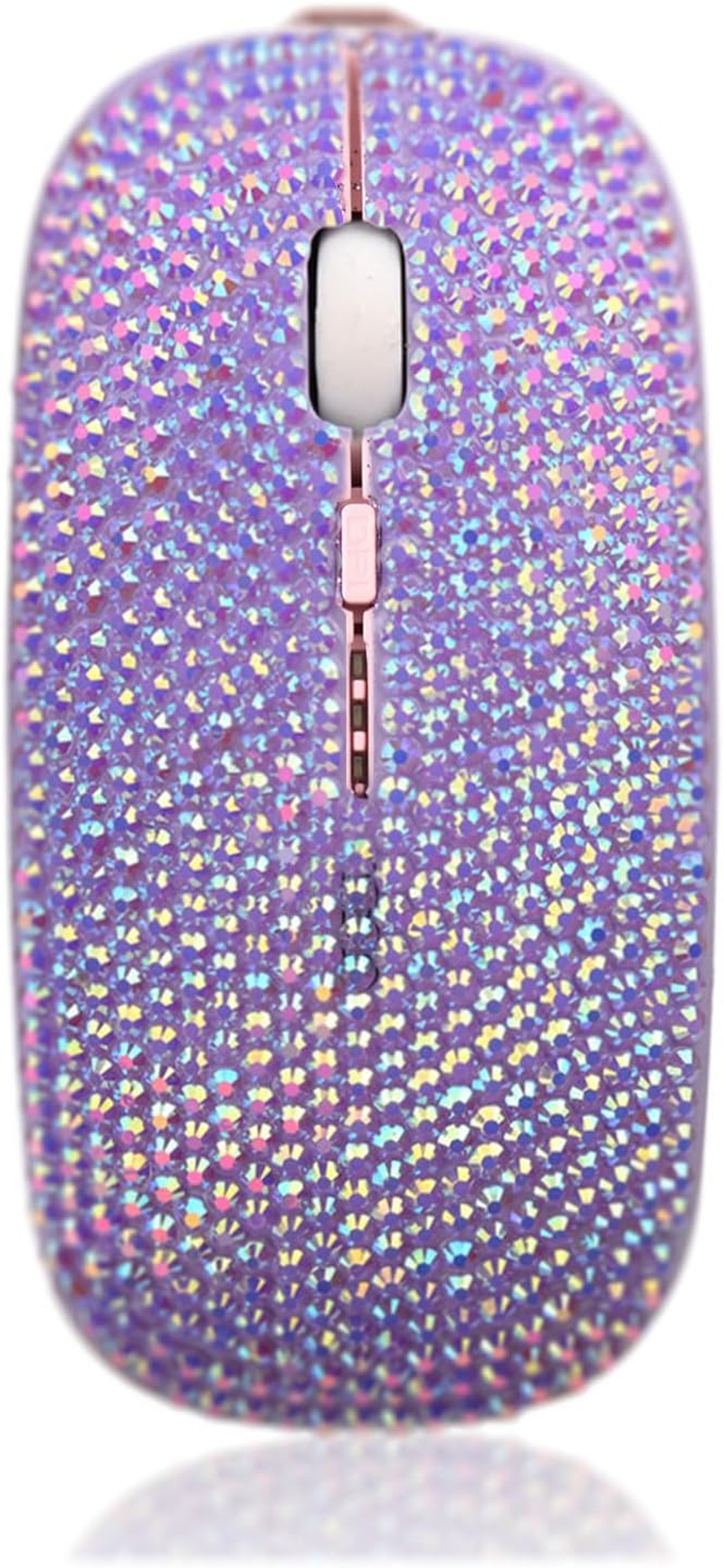 Pink Colorful Bling Luxury Crystal Rhinestone 2.4G Wireless Mouse for Laptop Computer, Cute Mouse for Girls - Pink Colorful
