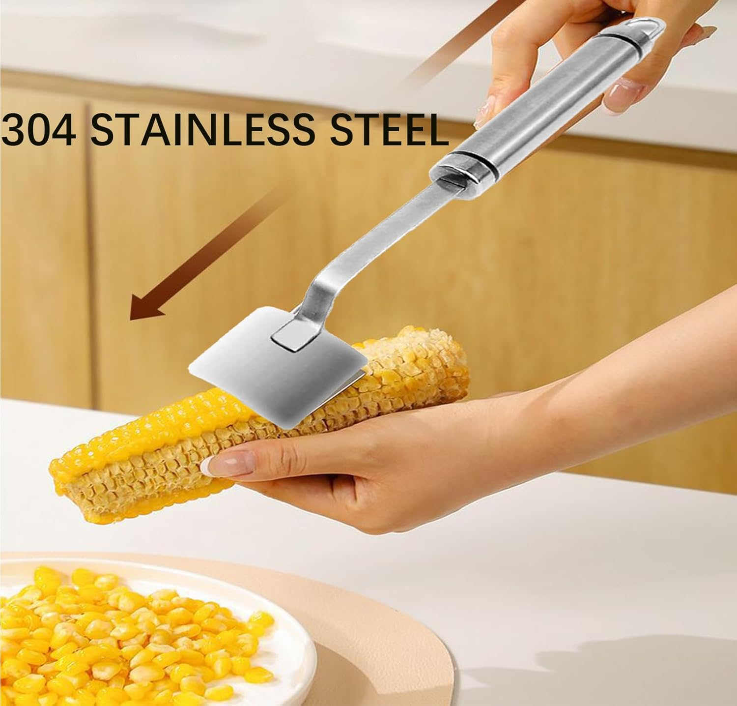 Corn Peeler,Stainless Steel Corn Stripping Tool Ergonomic Corn Remover Kitchen Gadget Quickly Remove Corn Kernels from Corn,Peelers for Kitchen image number 3