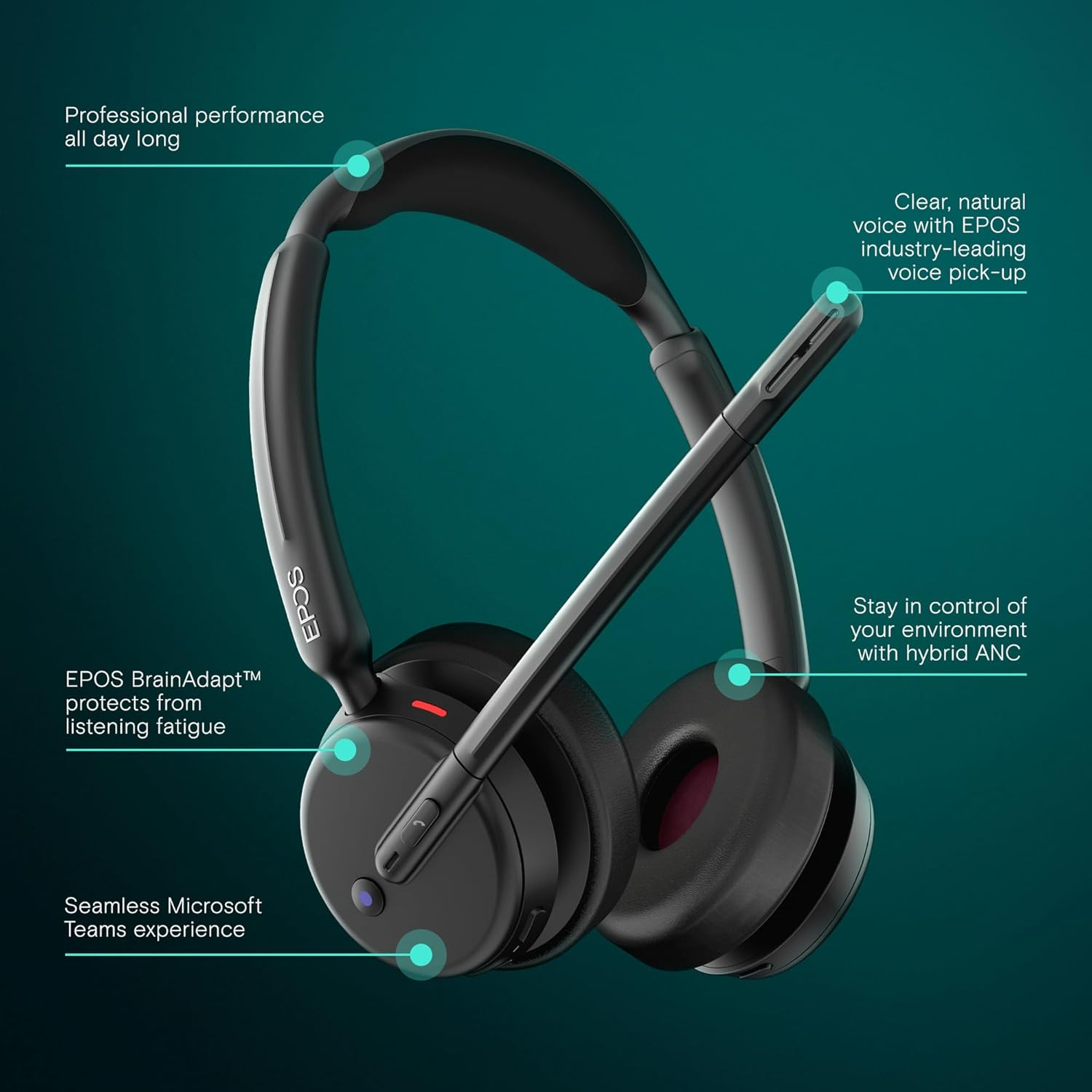 EPOS Impact 500 ANC Wireless Headset &ndash; Teams Certified with USB-C & USB-A Connectivity &ndash; Advanced Bluetooth Audio for Smarter, Distraction-Free Work image number 5
