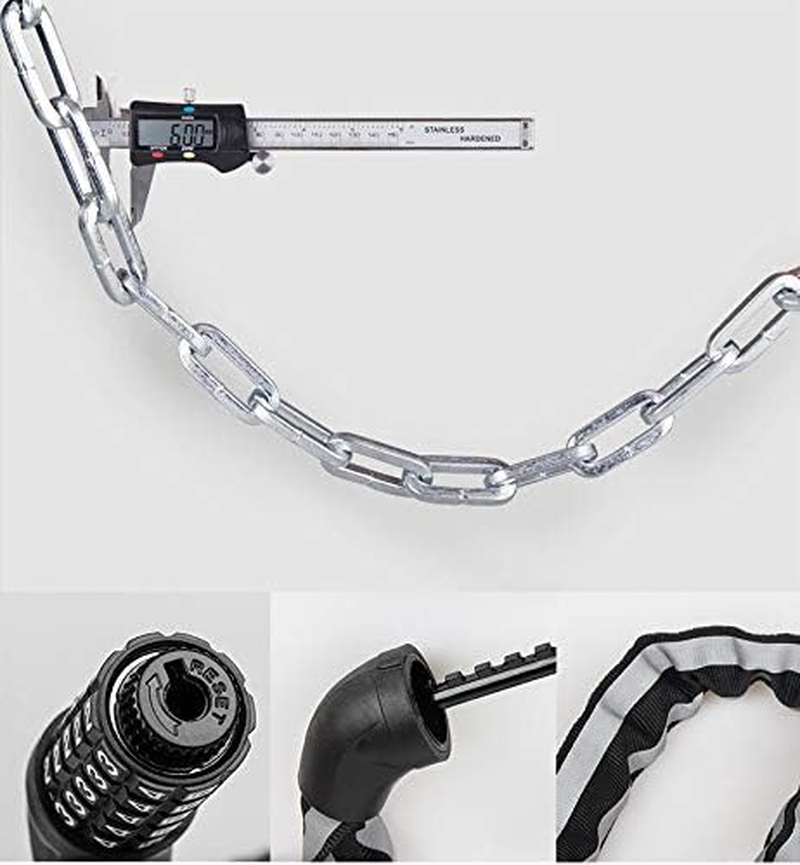 NUZAMAS Combination Bicycle Chain Lock, Cable Locks High Security 5 Digit Resettable Combination Bike, Scooter, Grills Lock with Reflective Chain Cover image number 5