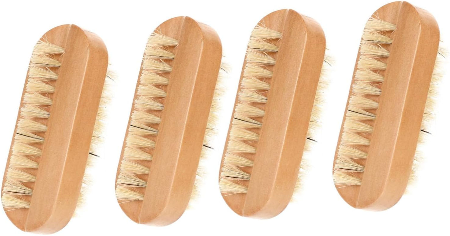 DRESSOOS 4Pcs Double Sided Wooden Nail Brush with Flexible Natural Bristles for Fingernail and Toe Cleaning Hand Scrubbing Tool Suitable for Men Women Kitchen Bathroom and Pet Random Color image number 3