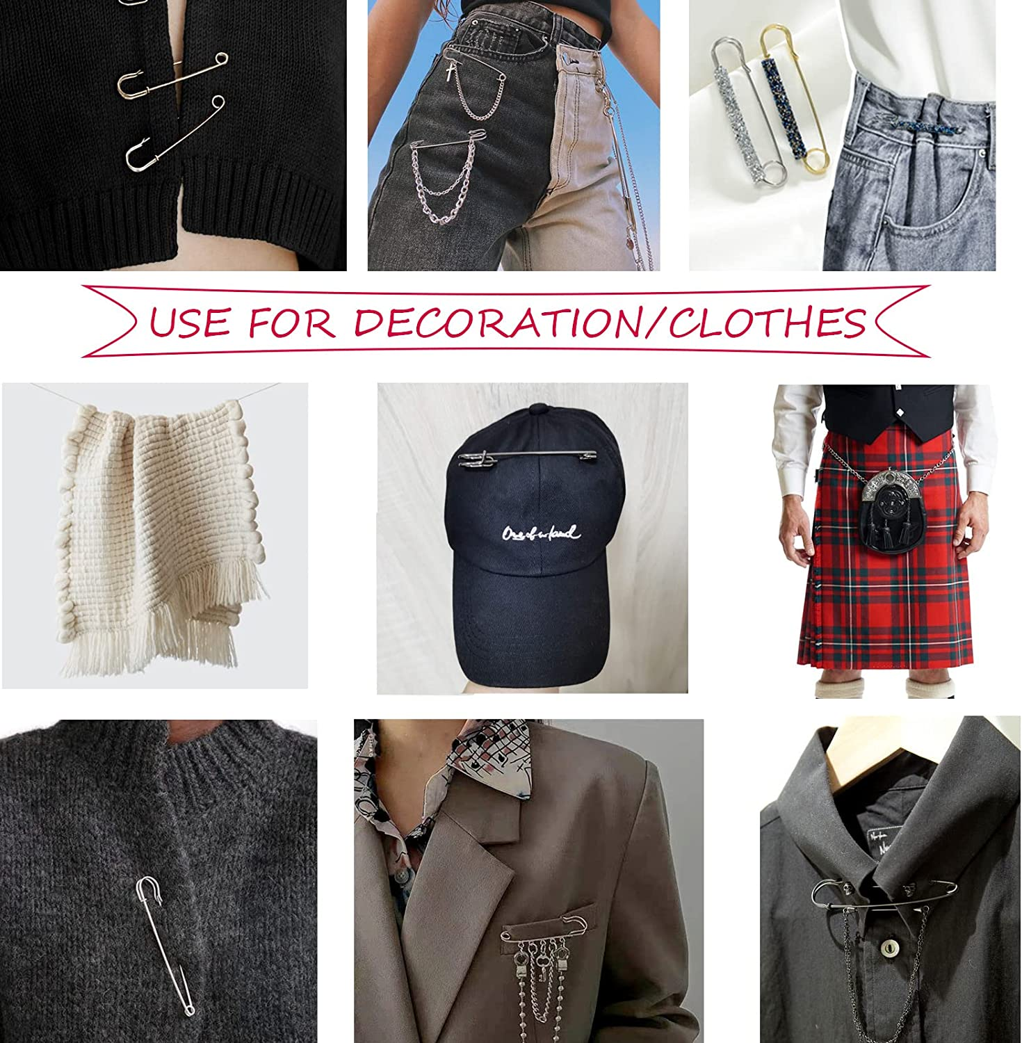 Urmspst Safety Pins (Upgrated), 75Mm Large Safety Pin Pack of 30 for Clothes Leather Canvas Blankets Crafts Skirts Kilts, Extra Large Safety Pin Heavy Duty Black Safety Pins (Black) image number 5