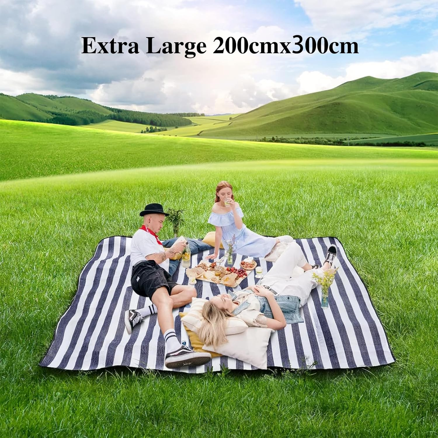 Extra Large Picnic Blanket &ndash; Waterproof & Foldable 3-Layer Outdoor Blanket for 6-8 Adults &ndash; Ideal for Camping, Beach, Park, Grass, & Indoor Use 200Cmx300Cm