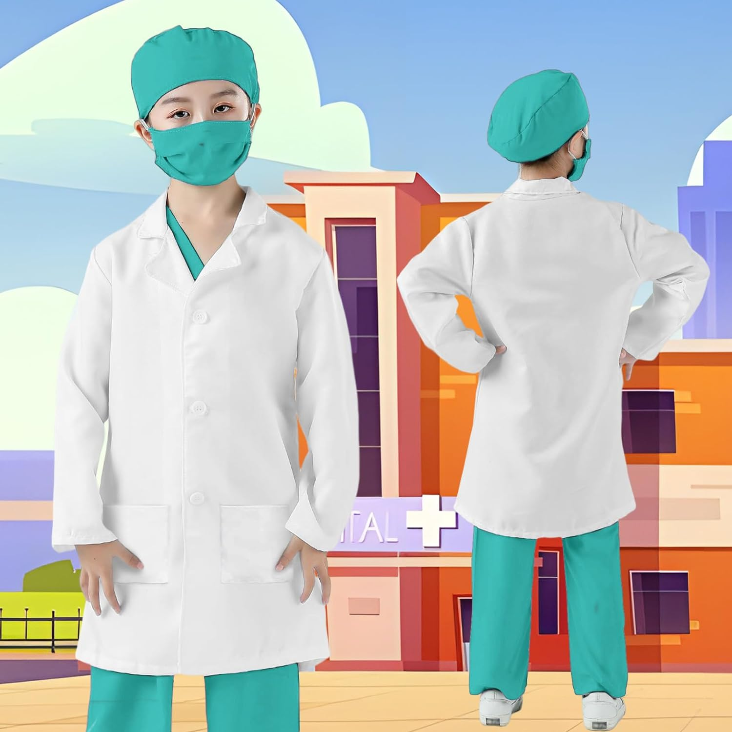 Kids Doctors Outfit,Kids Dress up Costumes,Child Role Play Costumes Unisex,Doctor Fancy Dress Costume,Doctor and Nurse Costume for World Book Day Halloween Cosplay Party (Blue, 120) image number 4