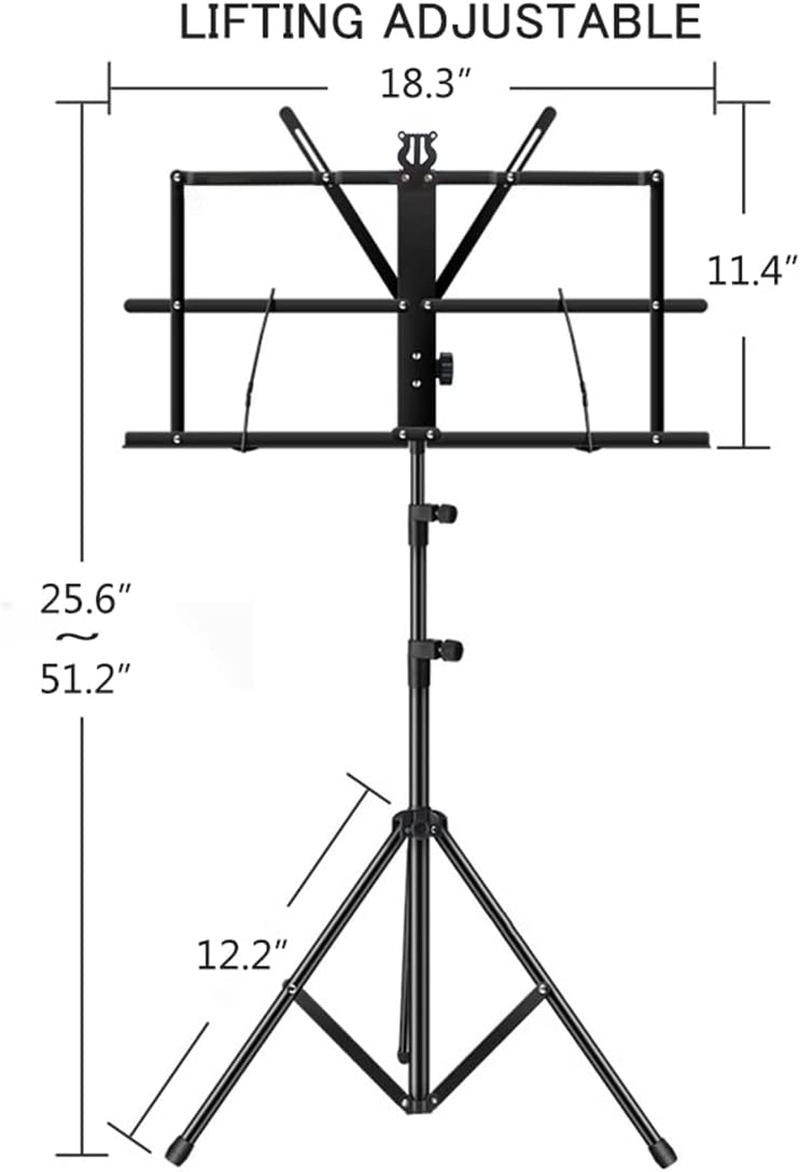 ENNBOM 2-In- 1 Music Stand Portable Folding Sheet Music Stand Adjustable Music Sheet Clip Professional Music Sheet Holder with Carry Bag (Pack of 1) image number 5