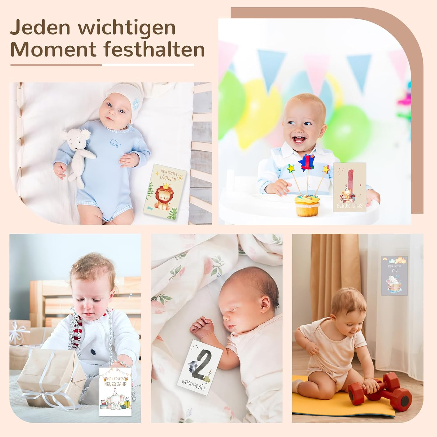 50 Milestone Cards Baby Boho Style Birth Boy Girl Mein Erstes Jahr Newborn Gift Milestones Cards Baby with Gift Box for Birth Christening Baby Shower image number 5