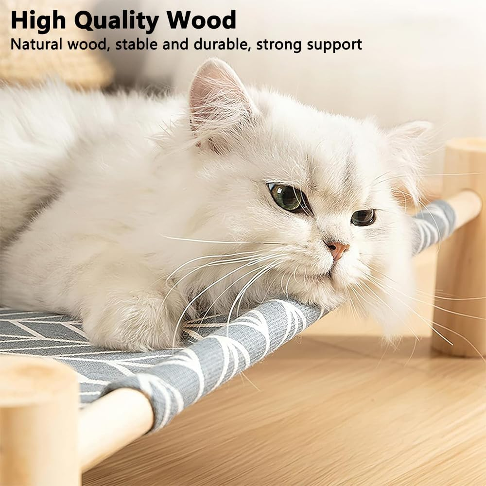 Cat Hammock Bed, Small Dog Wooden Elevated Cat Bed, Breathable Outdoor Cat Bed for All Seasons, Elevated Pet Sleeping for Indoor, Raised Cat Cots Furniture Pet Bed Puppy Bed