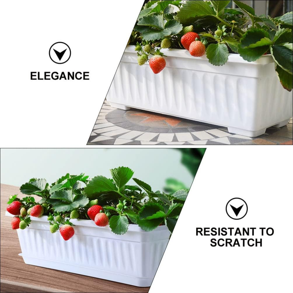 Happyyami Flower Window Box - 2Pcs Vegetable Planters - Rectangular - Long Pots with Trays - Rectangular Flower Pot White image number 1