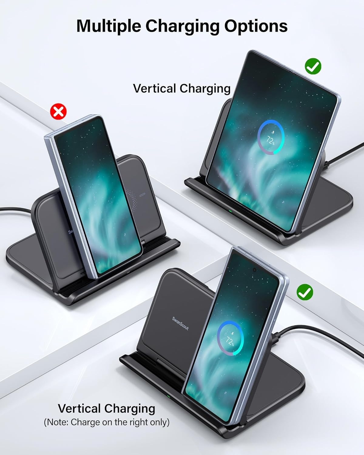 Swanscout Wireless Charger for Samsung Z Fold 7, Foldable Charging Station for Pixel 9 Pro Fold/Galaxy Z Fold 6/5/4/3/2/1, Wireless Charger Station for Samsung Z Fold Series (No Adapter) image number 1