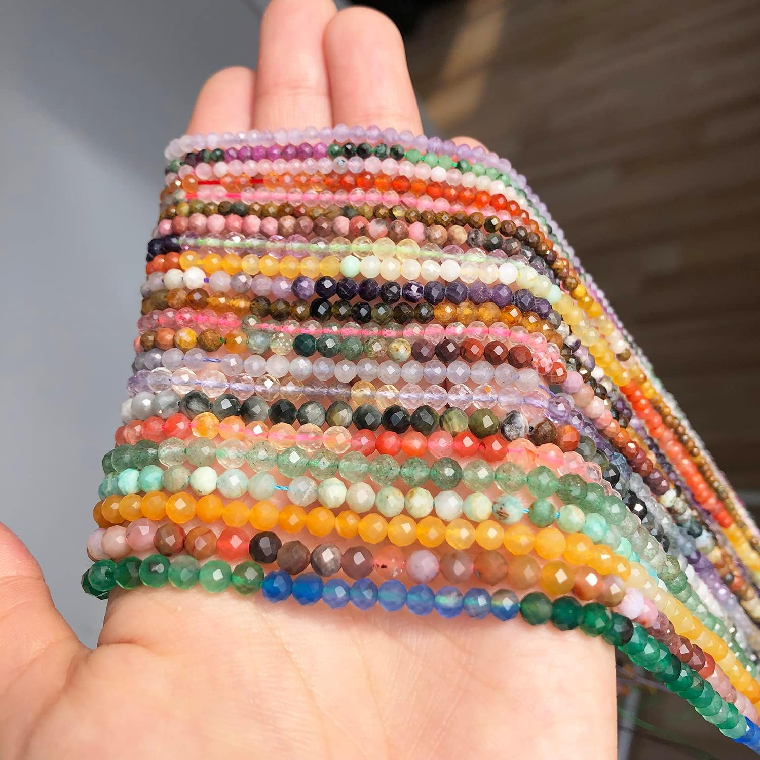 Natural Stone Faceted Agate Fluorite Jades Small Gem Beads for Jewelry DIY Making Bracelet image number 1