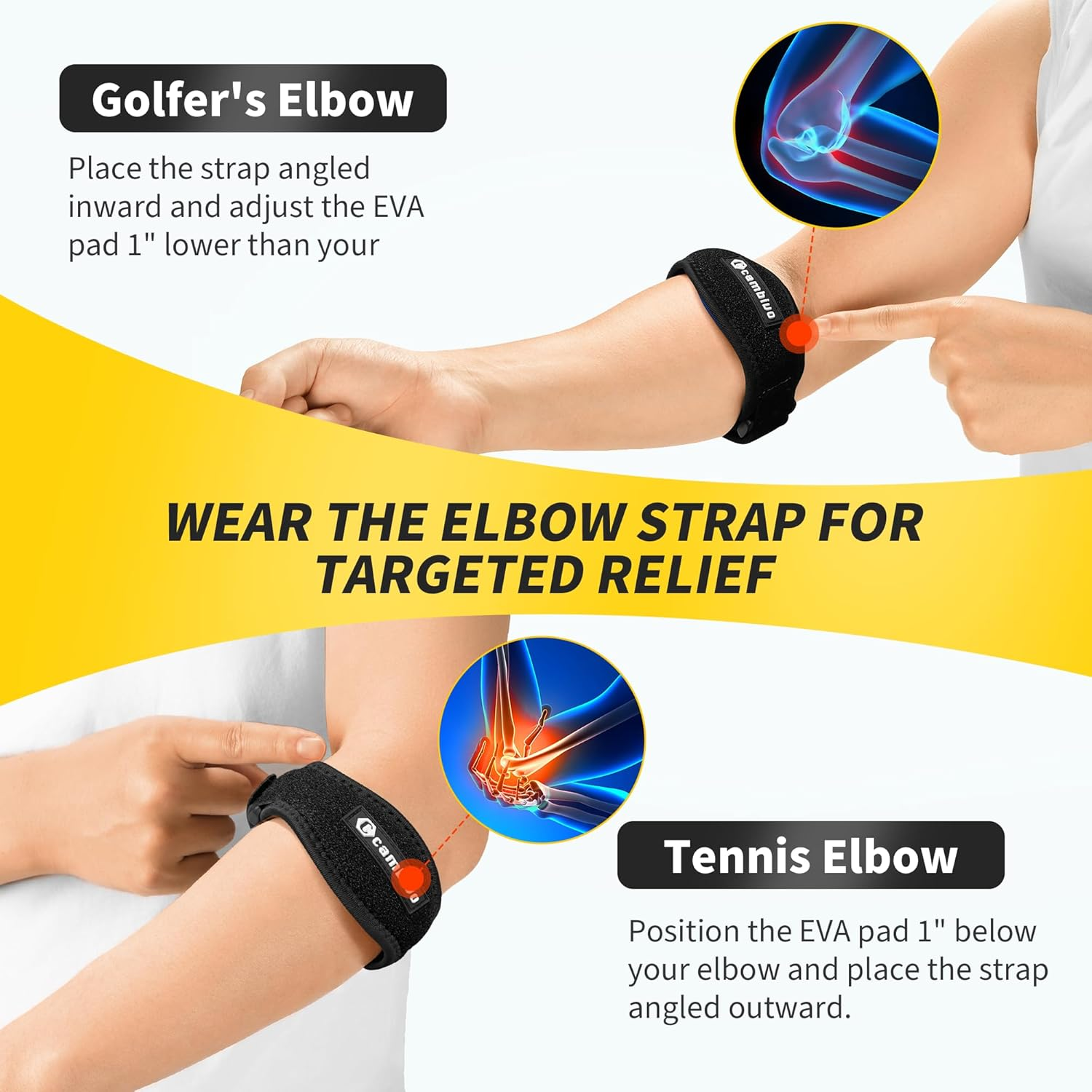 CAMBIVO 2 Pack Tennis Elbow Brace for Men & Women, Elbow Pain Relief for Tendonitis, Tennis & Golfer'S Elbow, Adjustable Elbow Strap with Compression Pad (Black 2 Pack) image number 1