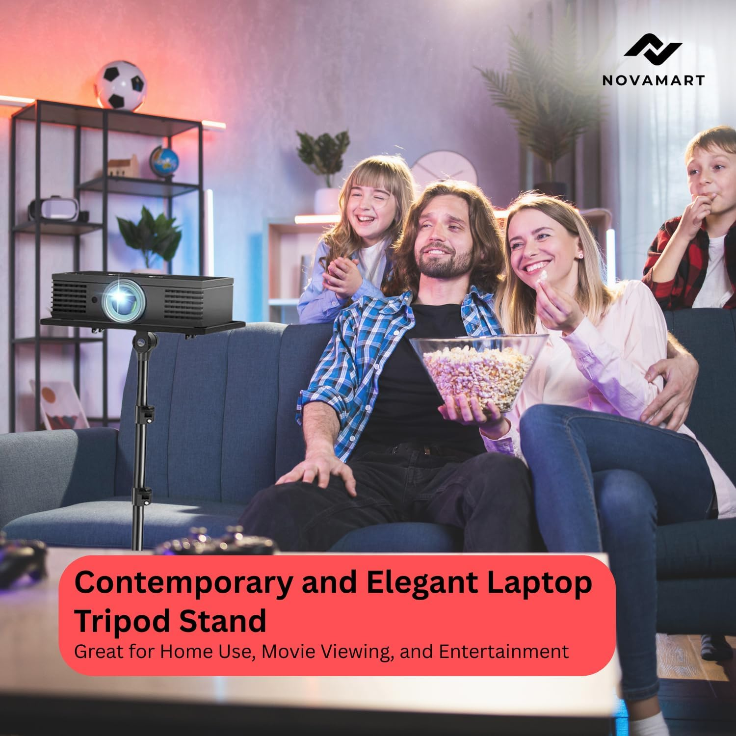 NOVAMART Adjustable Laptop Tripod Stand with Phone Holder &ndash; Portable Alloy Mount for Desk, Stage & Studio