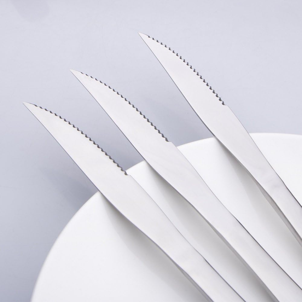 Berglander Stainless Steel Steak Knives Heavy Duty Steak Knife for Chefs Great for BBQ Weddings Dinners Parties Homes Kitchens Flatware Cultery Set Silverware Pack of 6