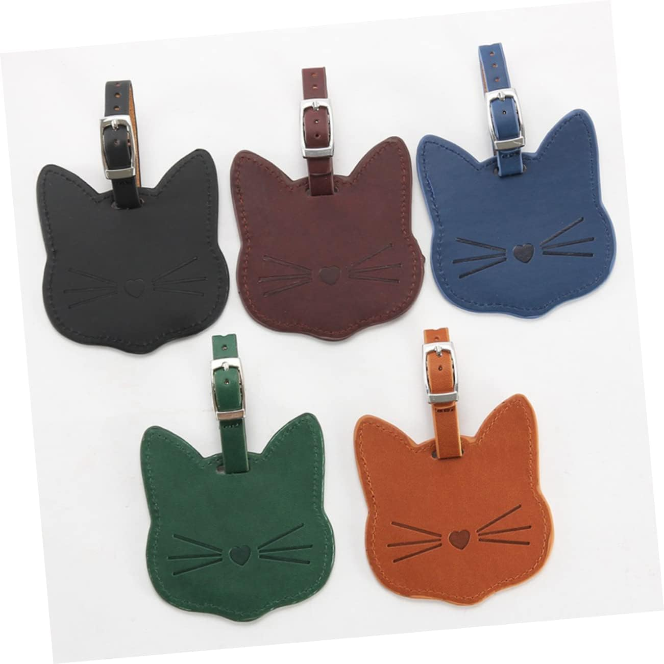 OFFSCH 2Pcs Pu Leather Luggage Tag Cat Head Design for Suitcases for Cruise Travel Carry Bag Baggage Identification Leather Strap and Id Window Random Color image number 2