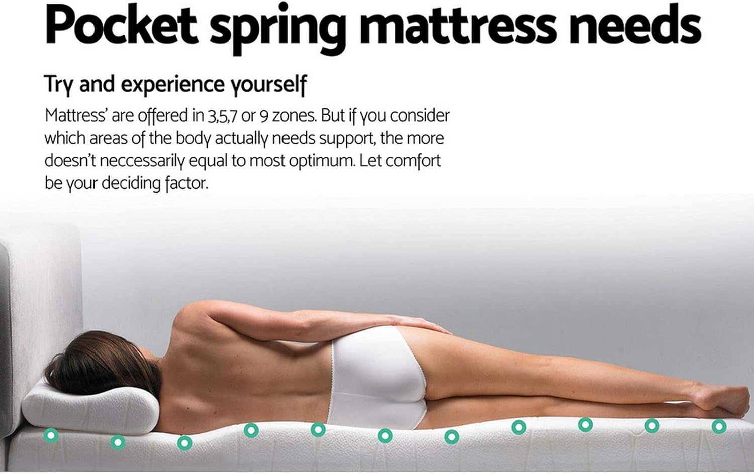 Giselle Bedding Double Mattress Bed Mattresses Firm Foam Topper 21Cm Thickness, with 6-Coli Spring System and Breathable Tight Top, 5Yrs Warranty, Medium Firm, White with Vacuum Packed image number 5