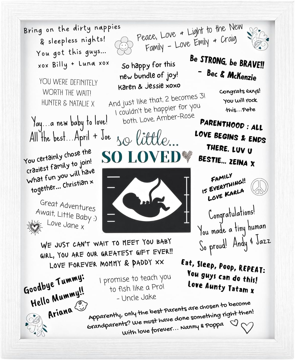 Baby Shower Guest Book Frame (Suits Single Baby or Twins) Ultrasound Picture Frame to Sign - Sonogram Photo Frame - Adorable Guest Book Alternative - Pregnancy/Nursery Keepsake for Mum to Be (CLASSIC WHITE)