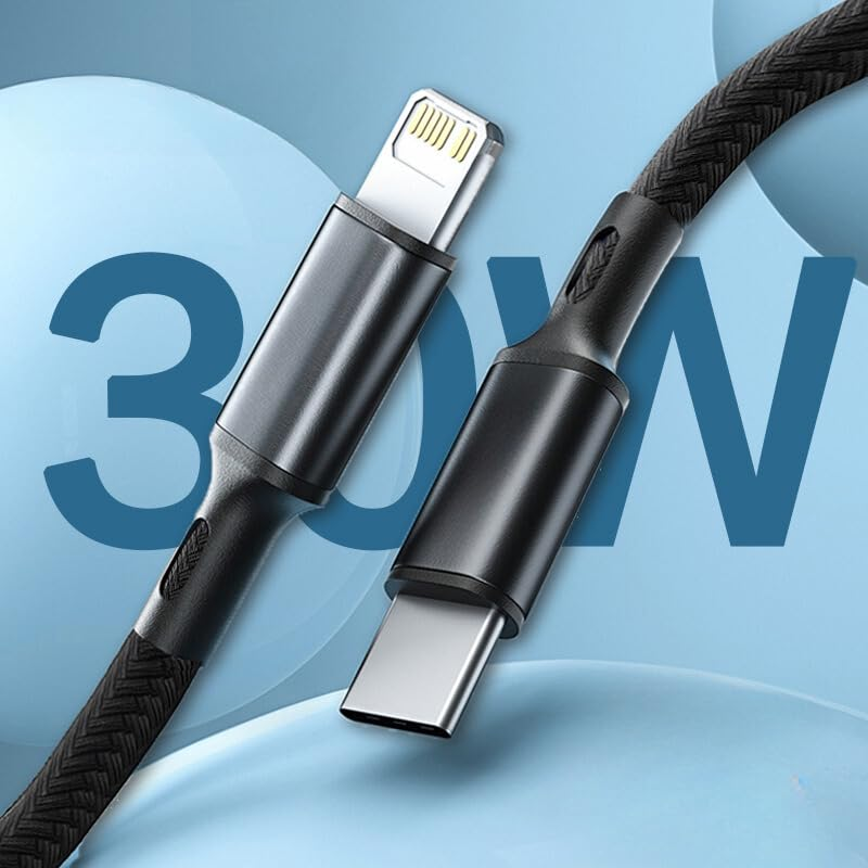 INONE Nylon USB C to Lightning Cable, USB C Iphone Charger Cable Mfi Certified USB C Iphone Charger Cord Fast Charging for Iphone 14 13 Mini Pro Max 12 Mini Pro Max 11 X XS XR 8 plus Ipad(2M Black) image number 5