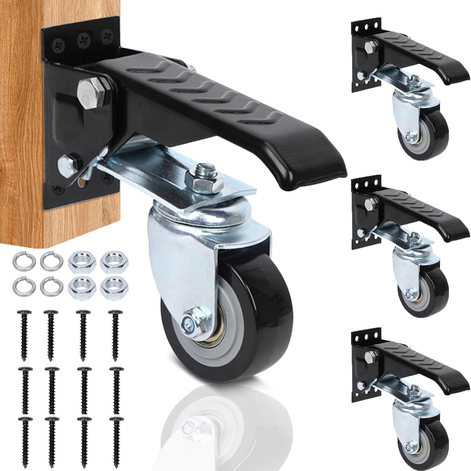 SIMTWO 4 Pack Workbench Caster Kit, Retractable Caster Heavy Duty 660Lbs, Adjustable Workbench Castor Wheels for Workbenches, Tables, Cabinets, 360&deg; Rotation image number 5