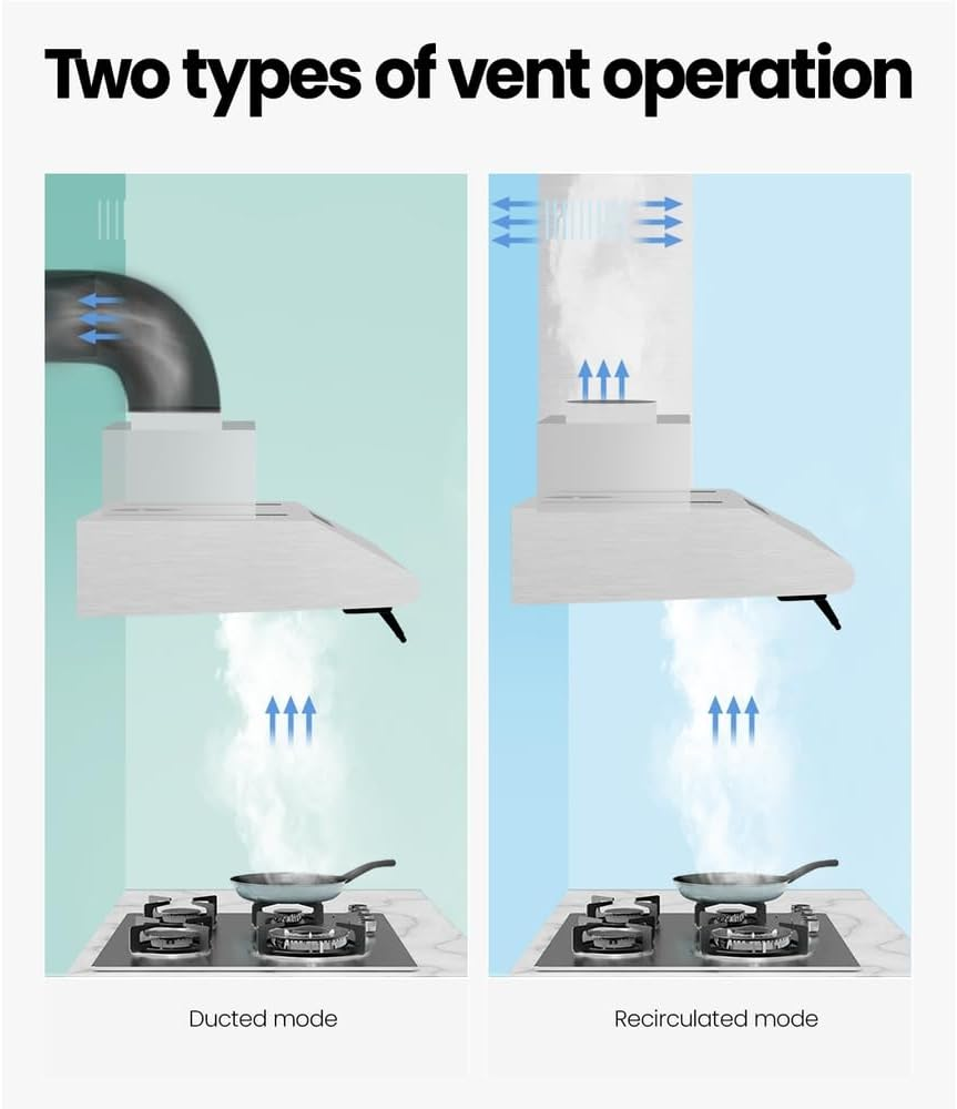 Devanti Range Hood 90Cm 900Mm Wall Mount Canopy, Stainless Steel Recirculating Duct Kitchen Ventilation, 3 Speed Exhaust Fan Aluminium Filters LED Lights Silver image number 2