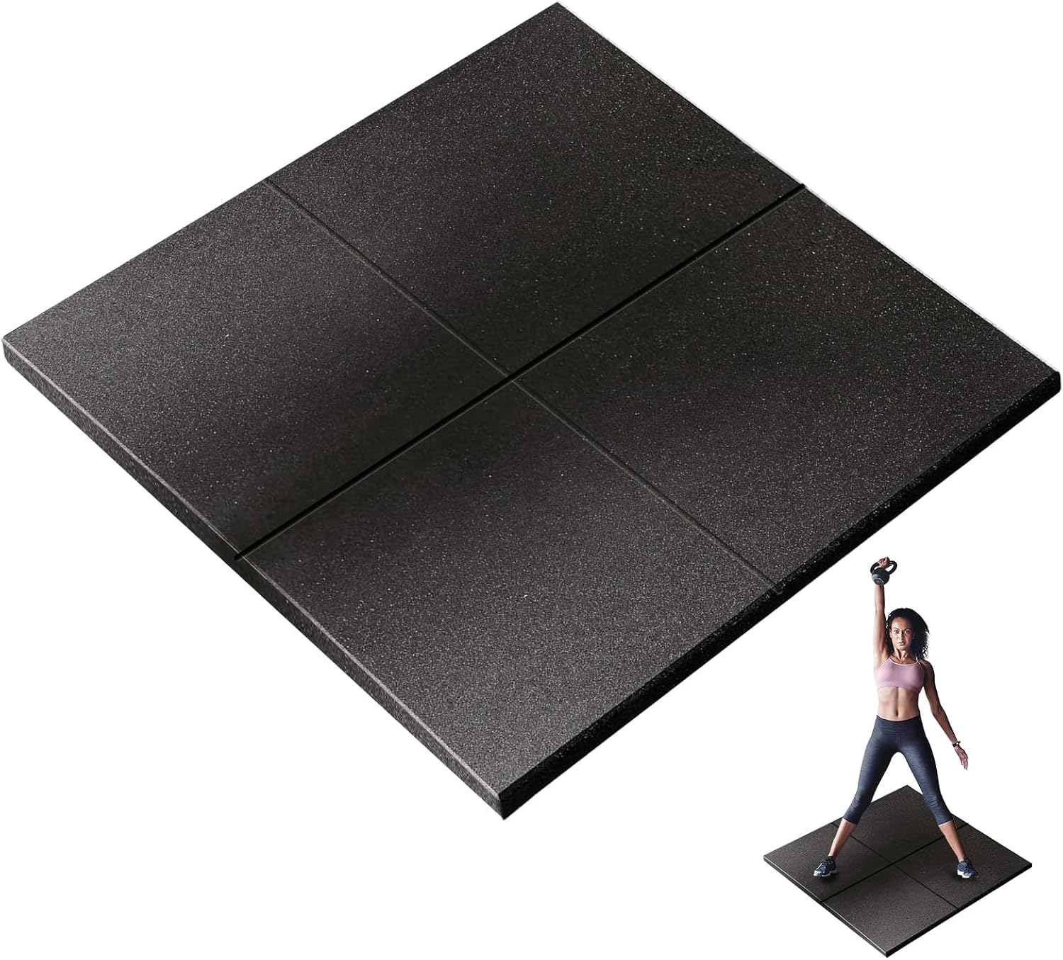 Gym Mat Flooring Heavy Duty Rubber Mat 15MM Thickness Exercise Mats Premium Slip-Resistant, Shock Absorbent, Solid Rubber Matting for Gymnastic, Sports & Fitness (Black + Grey Dots, 50CM X 50CM, 4)
