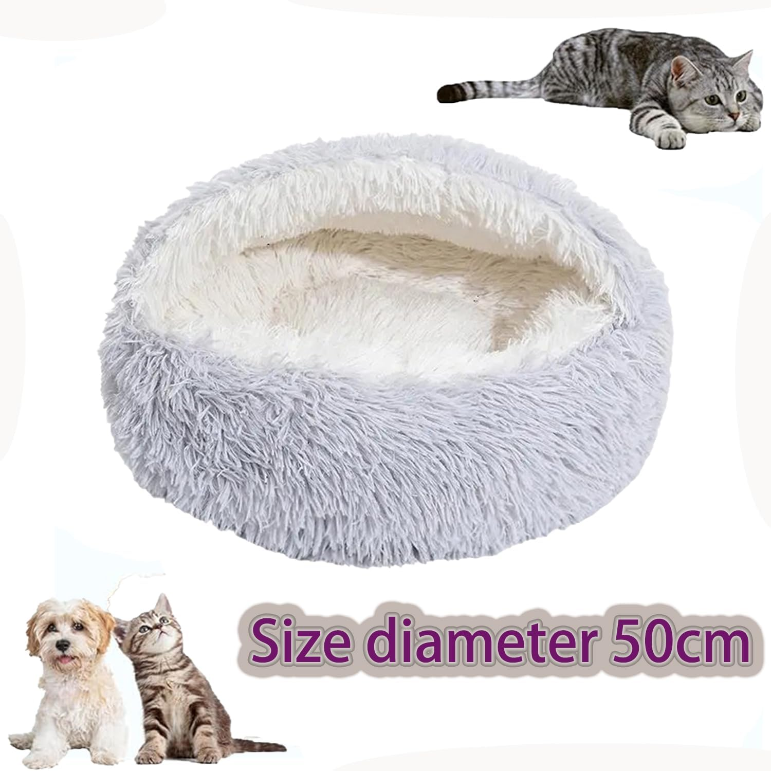 Roczential Small Dog Cave with Cover, Anti-Anxiety Calming Plush Dog Cave Bed, Cat Bed with Cover with Non-Slip Bottom for Puppies and Kittens (50Cm) image number 6