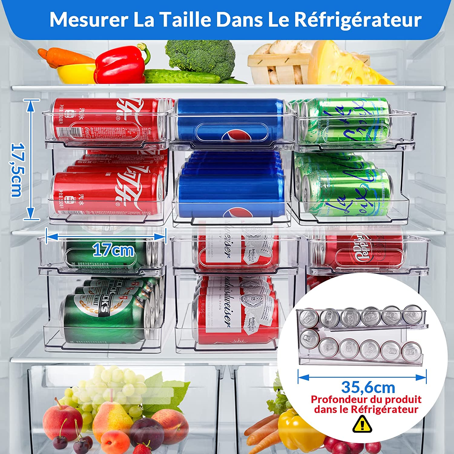 Rolling Can Dispenser for Fridge, Kitchen, Cupboard, Pantry, Countertop - Organizer for 10 Standard 330ML Beer, Soda, Pop Cans - Storage and Organization Solution image number 1