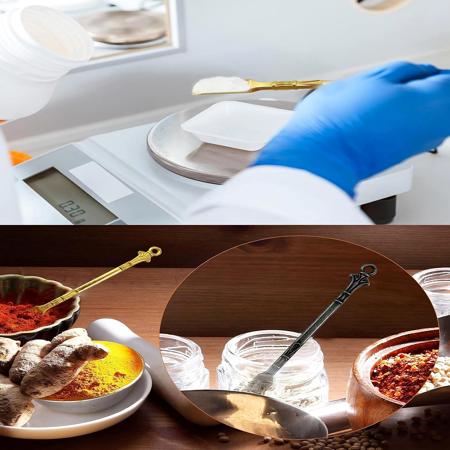 Mini Spoon, Mini Shovel Spoon，12 PCS Mini Medicine Spoon Metal Retro Shovel Powder Spoon Smoke Shovel Medicine Dosing Spoon Small Spoons for Accurate Dosing(4Color, 3.14In) image number 4