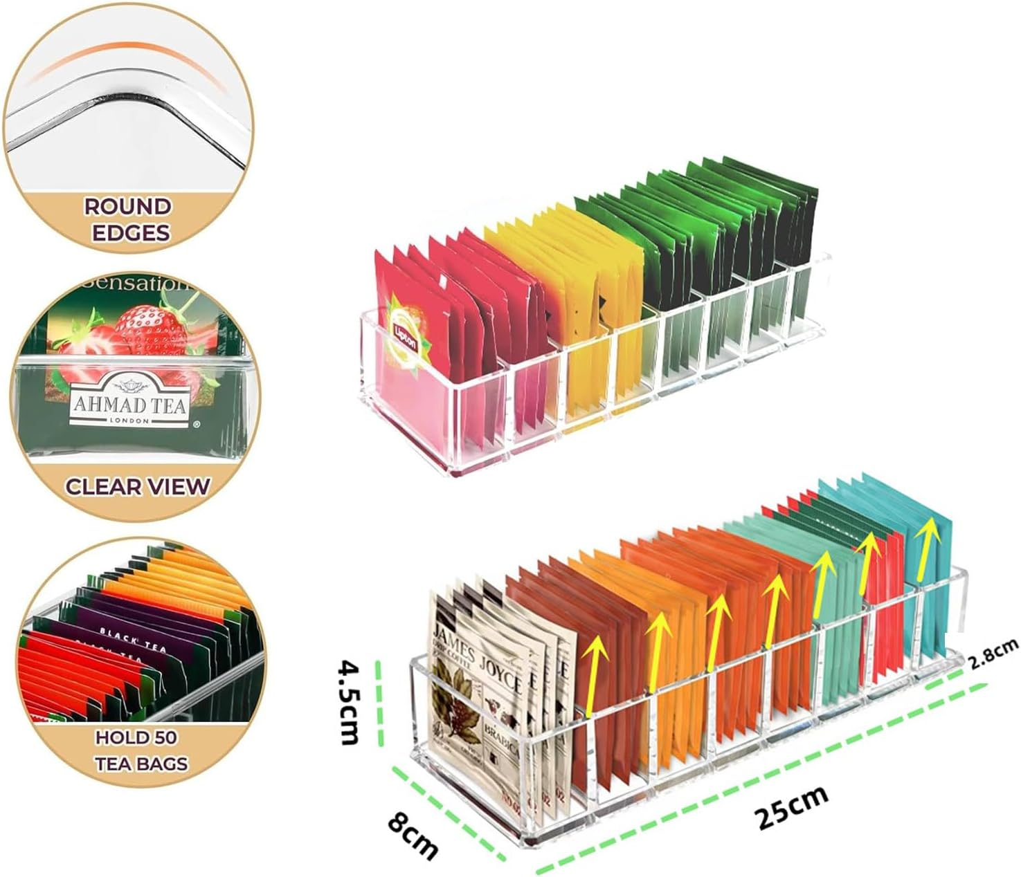 2 Pack Tea Bag Organizer, Clear Tea Bag Holder Tea Packet Storage Multi-Use Organizer for Tea Bags Spices Coffee Pods & Herbs for Drawer Pantry Kitchen Cabinet Countertop image number 5