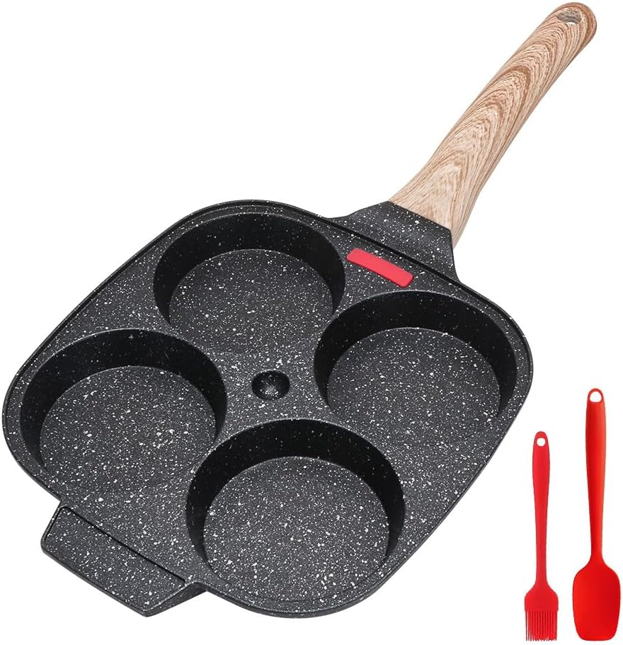 Egg Pan,Egg Frying Pan, Pancake Pan with Lid Nonstick 4 Cups Fried Egg Pan Aluminium Alloy Cooker for Breakfast, Suitable for Gas Stove & Induction Cooker