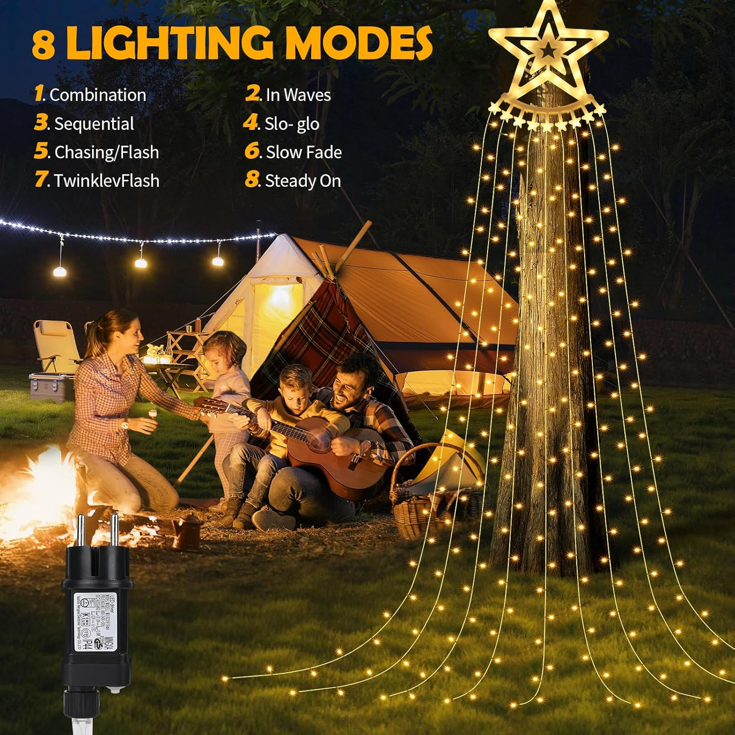 Banaone Outdoor Christmas String Lights, 350 Leds, 9 Strands 3.5M, Christmas Tree Garland with 8 Modes, Waterproof, Ideal for Garden, Parties, Indoor and Outdoor (Warm White) image number 6