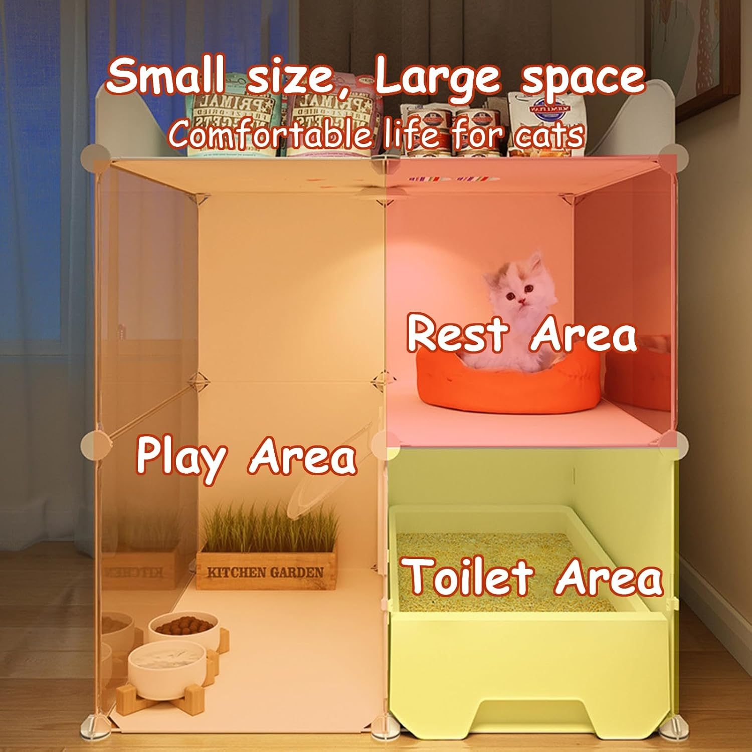 Taoluwin Cat Cage, Space-Saving Cat Villa with Litter Box, 360&deg; Semi-Enclosed Kennel Playpen for Indoor Cats, Easy Assembly Pet Cage for Home, RV, Travel (2 Rows) - 2 Rows image number 6